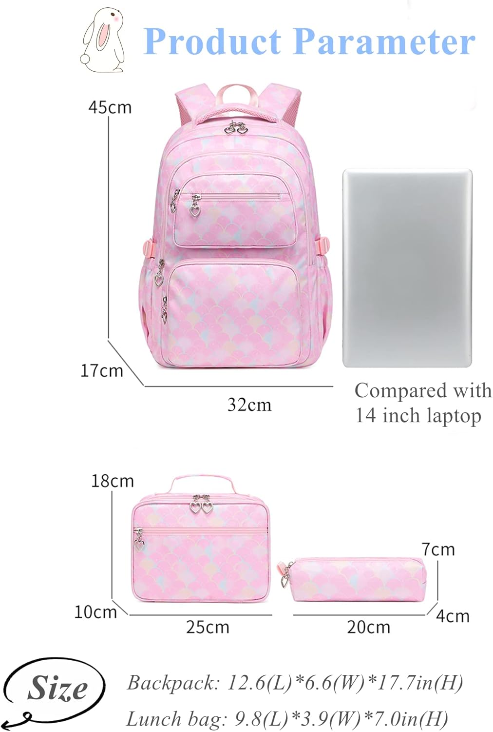 Thumbnail 2 de 3Pcs Mermaid Scale Backpack Set for Girls with Lunchbox & Pencil Case