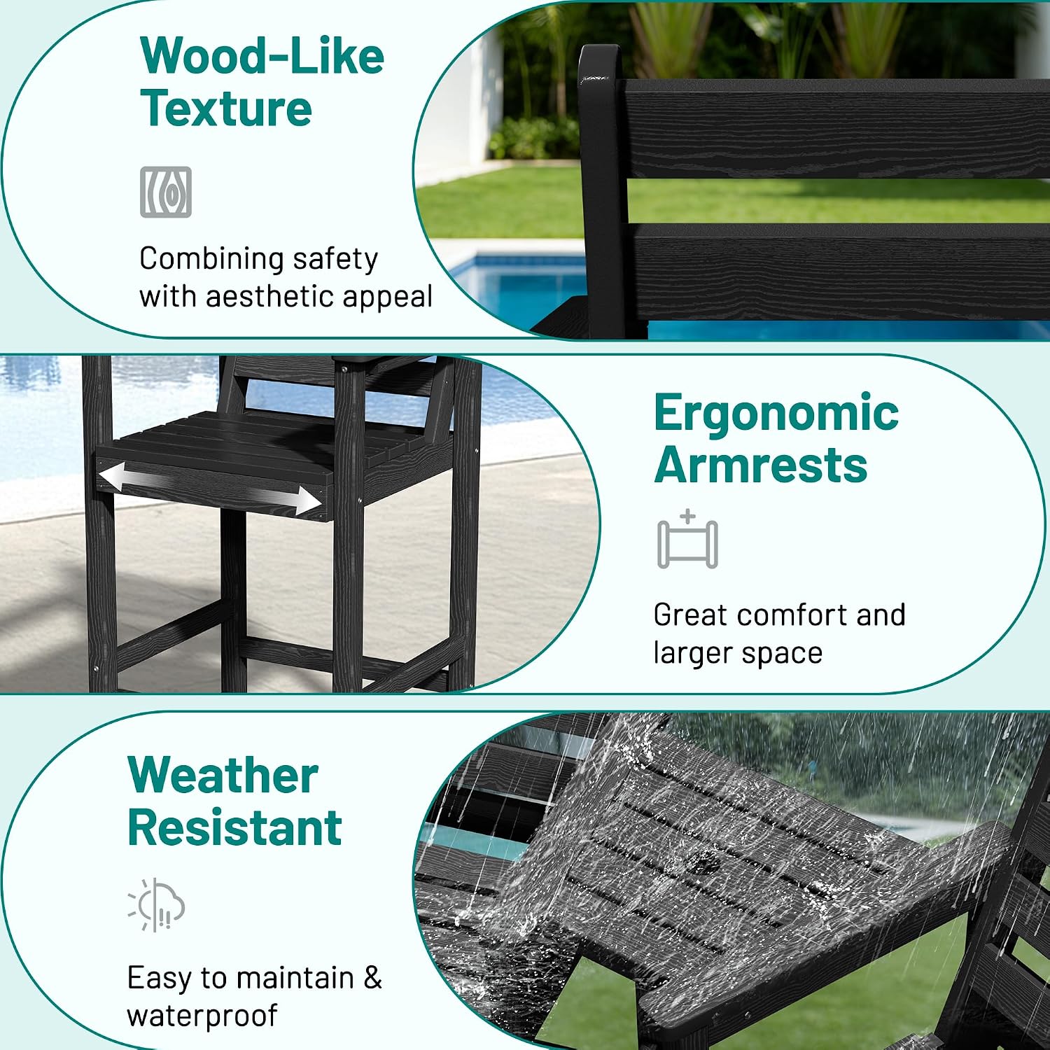 Detalle 2 de PLUUV A03-002-001-BK Tall Adirondack Chairs, Set of 2 with Connecting Trays
