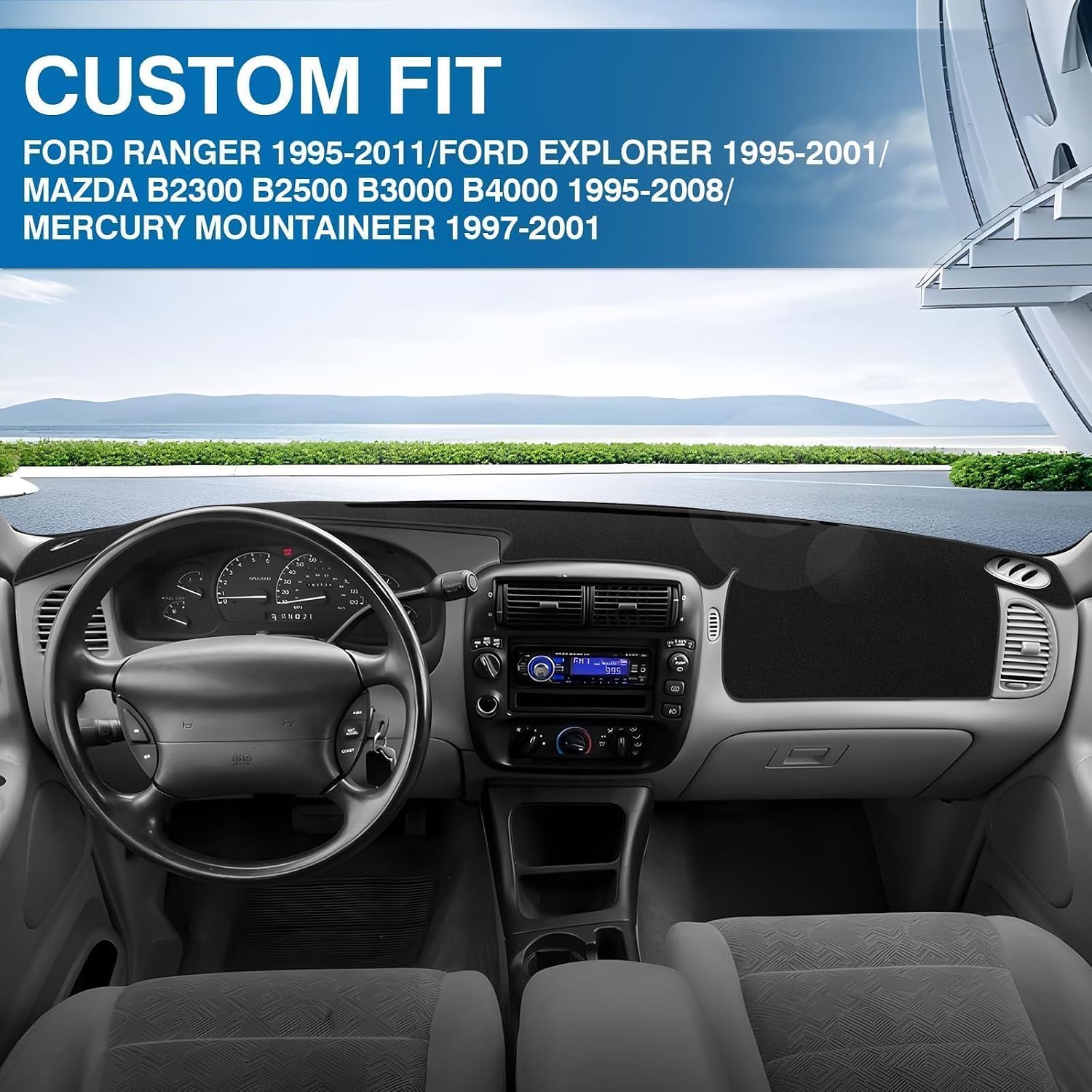 Thumbnail 2 de KUST Black Dash Cover for Ford Ranger 1995-2011 / Explorer 1995-2001 / Mazda B-Series 1995-2008 / Mercury Mountaineer 1997-2001