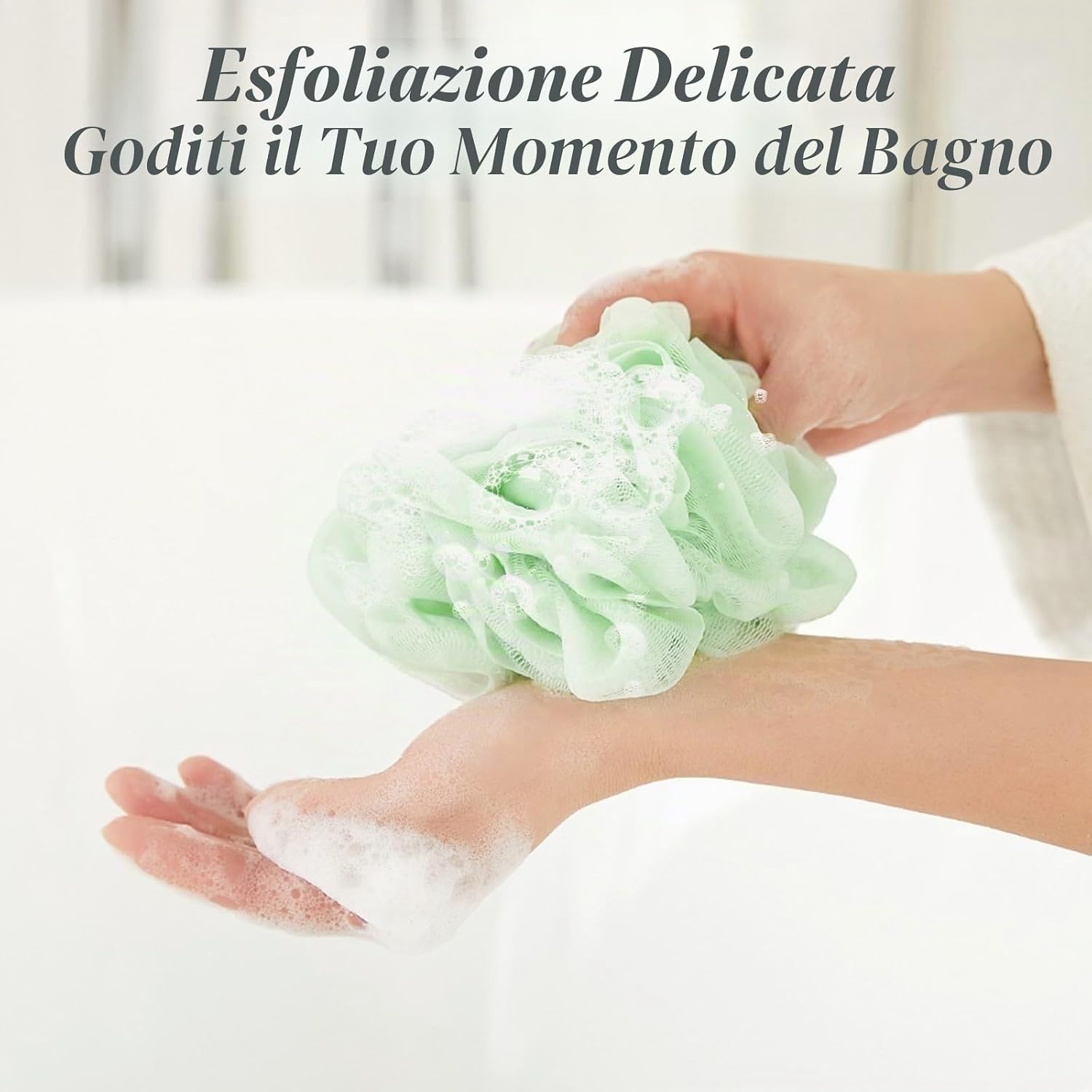 Thumbnail 4 de Flintronic: 4 Spugne Doccia da 60 g con Tessuto a Rete — esfoliazione delicata e massaggio confortevole