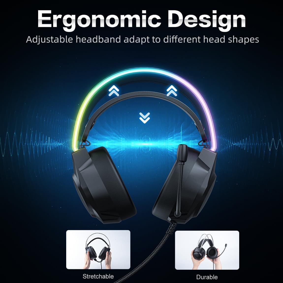 Thumbnail 5 de ONITOON gaming headset with removable cat ears, RGB backlight & microphone for PC, PS4/PS5, Switch and more