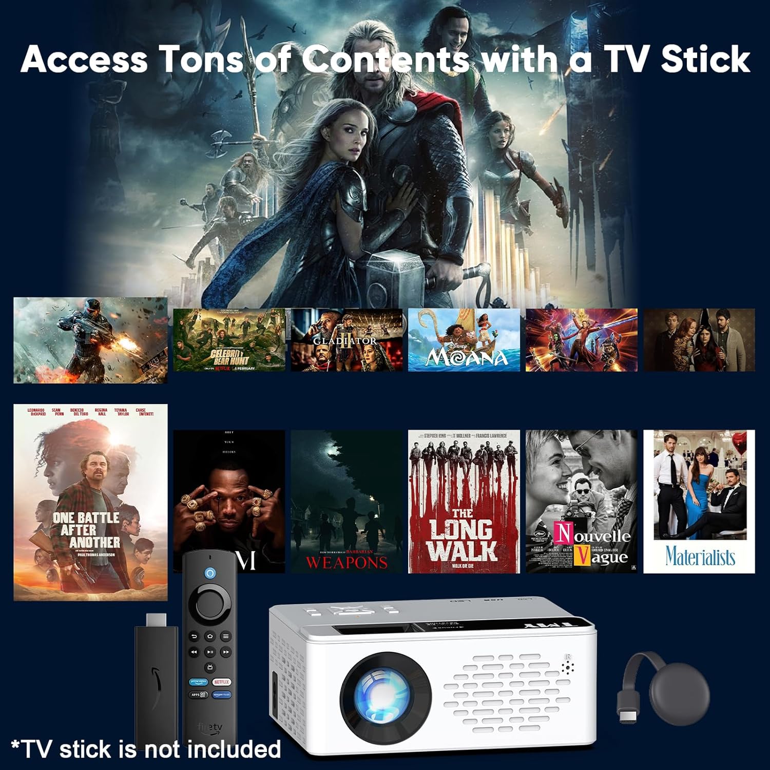 Thumbnail 5 de TMY 1080P Full HD Portable Mini Projector (V08) with Bluetooth 5.1 and Included Screen