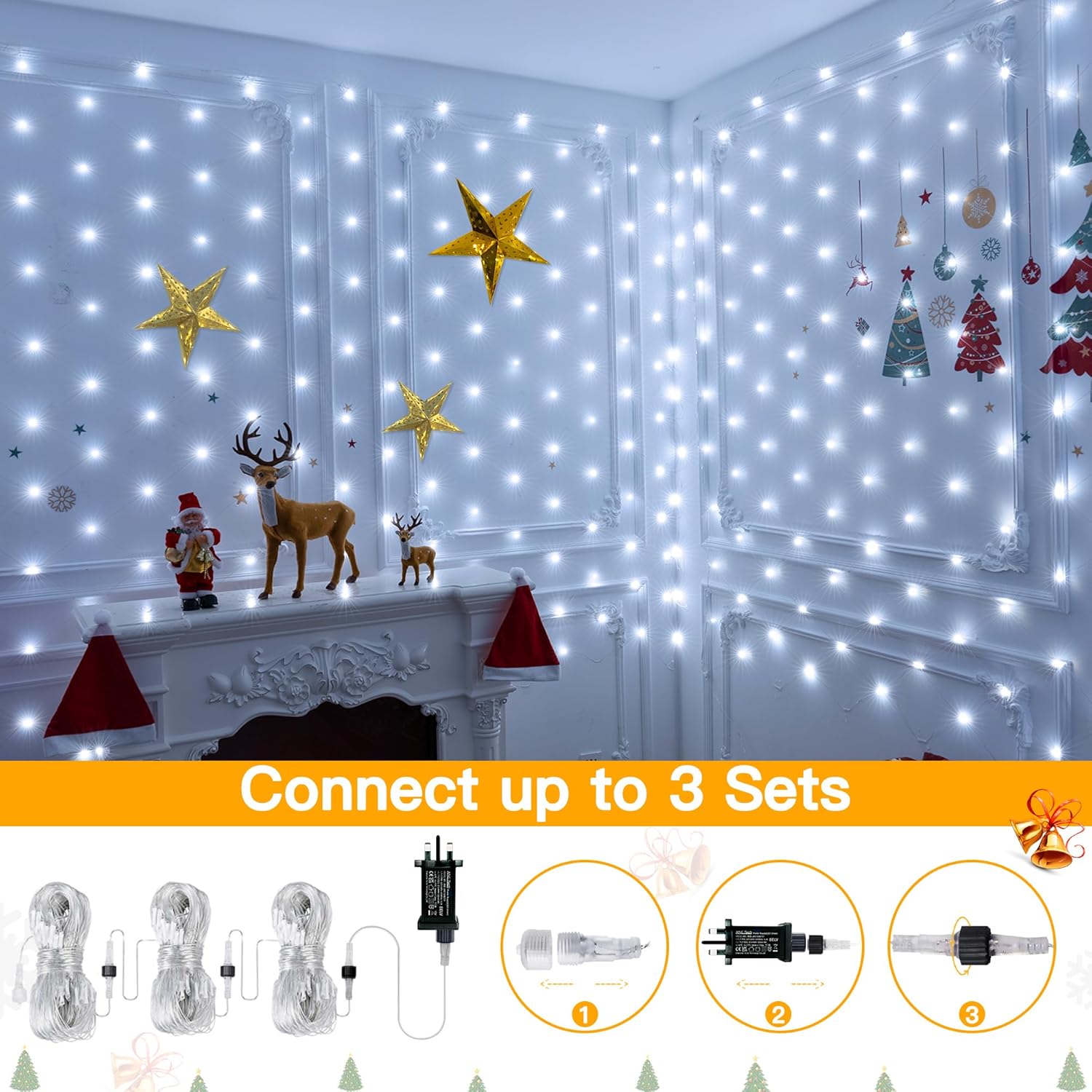 Detalle de Ollny Net Lights Outdoor Indoor: 200 LED Mesh Fairy Lights for All‑Weather Decoration