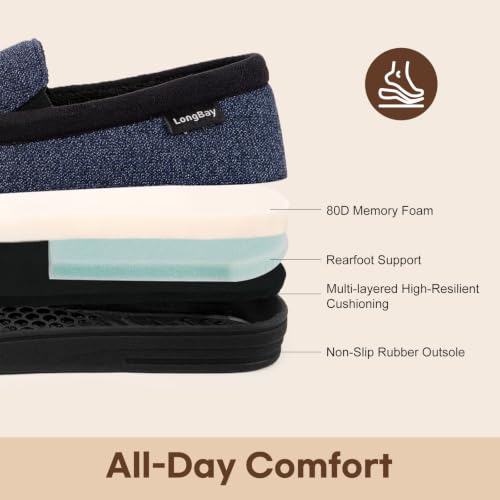 Detalle de LongBay Men's Moccasin Slippers Memory Foam – Navy Blue (UK 10)