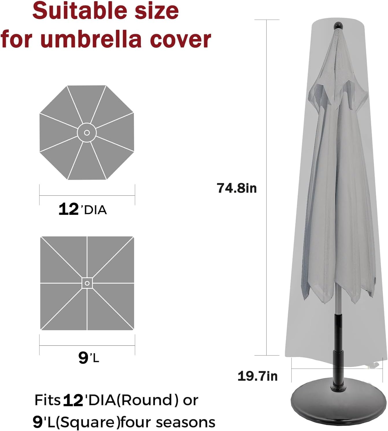 Detalle 2 de WPOLEAX HG013 Patio Umbrella Cover, 600D Oxford, Waterproof with Zipper
