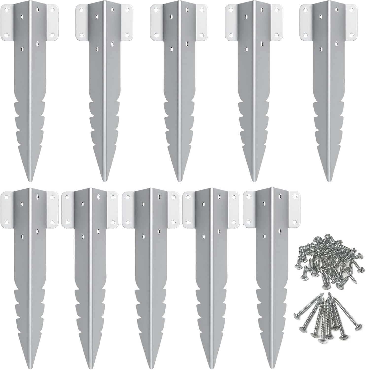 Detalle de Hzxy Railway Sleeper Brackets – 10-pack heavy-duty galvanised serrated metal stakes with screws