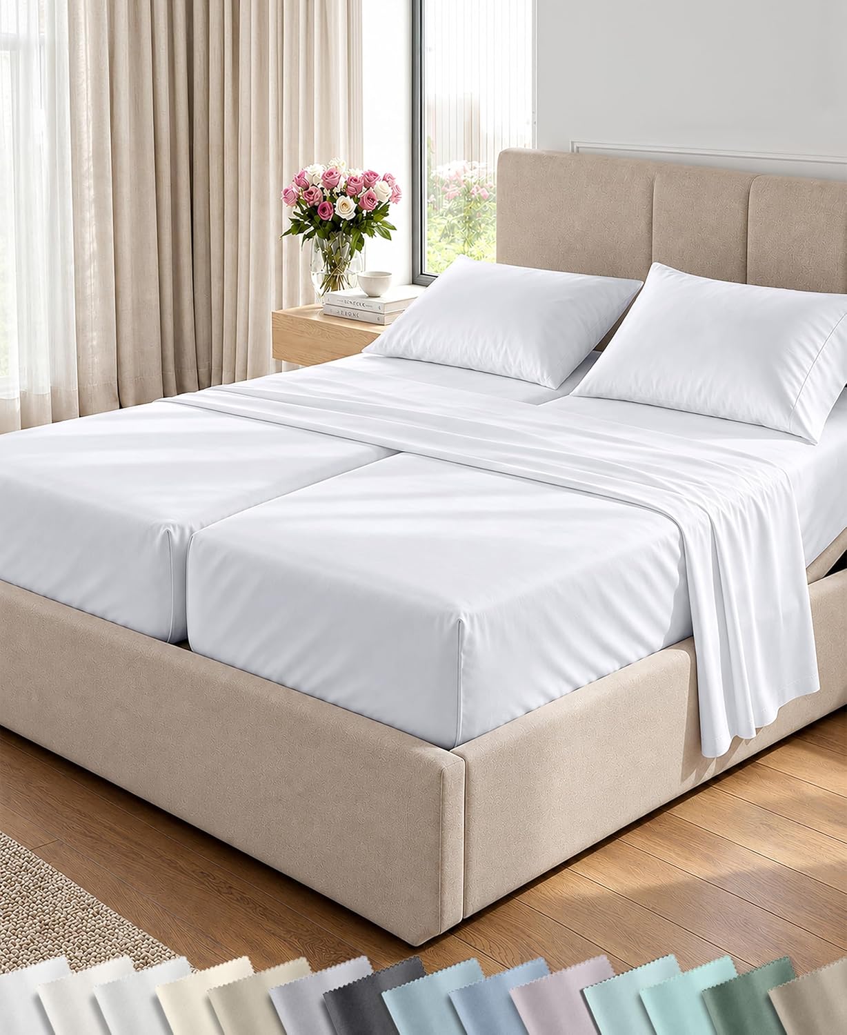 Detalle de California Design Den 840307158451 Split King Sheets, 600-Thread-Count Cotton Sateen