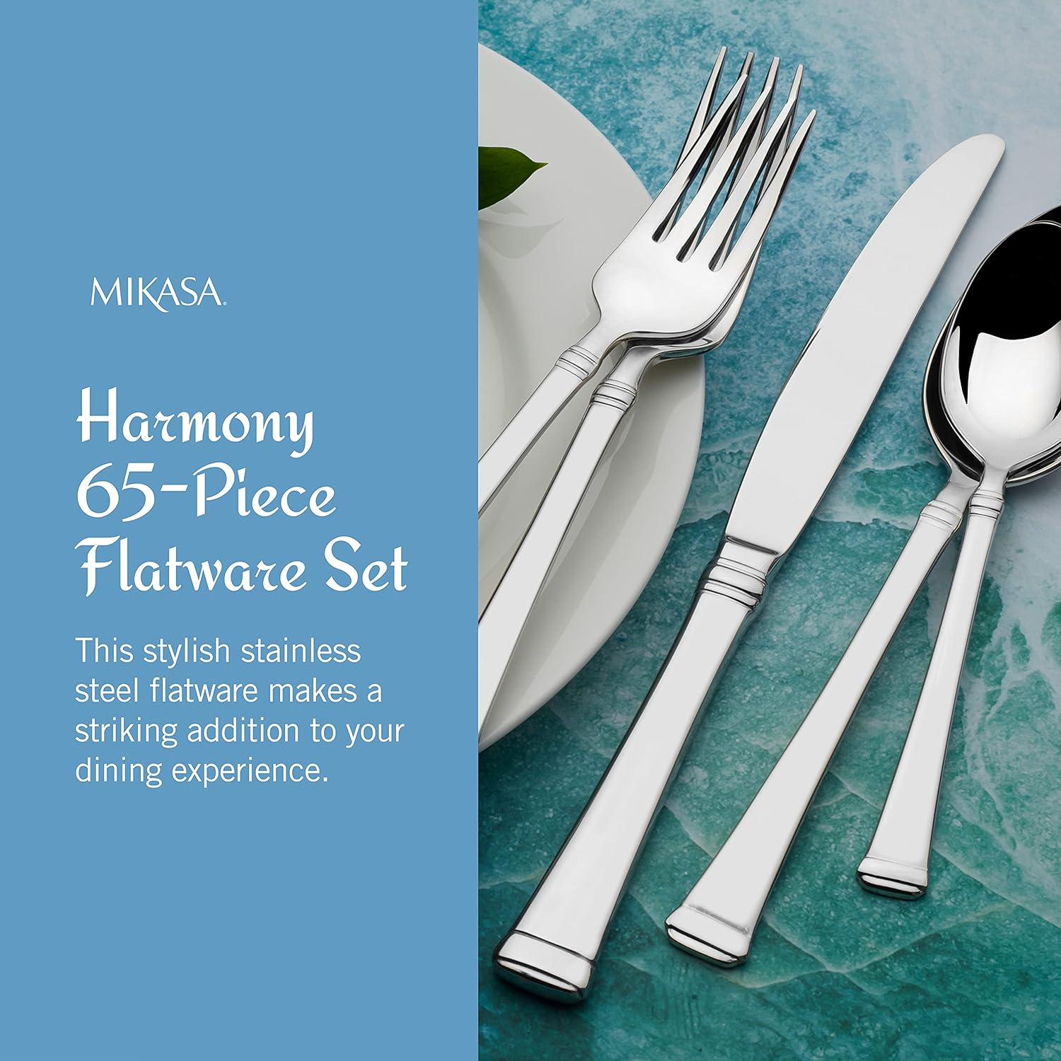 Detalle de Mikasa Harmony 65-Piece 18/10 Stainless Steel Flatware Set (Service for 12) with Serving Utensils