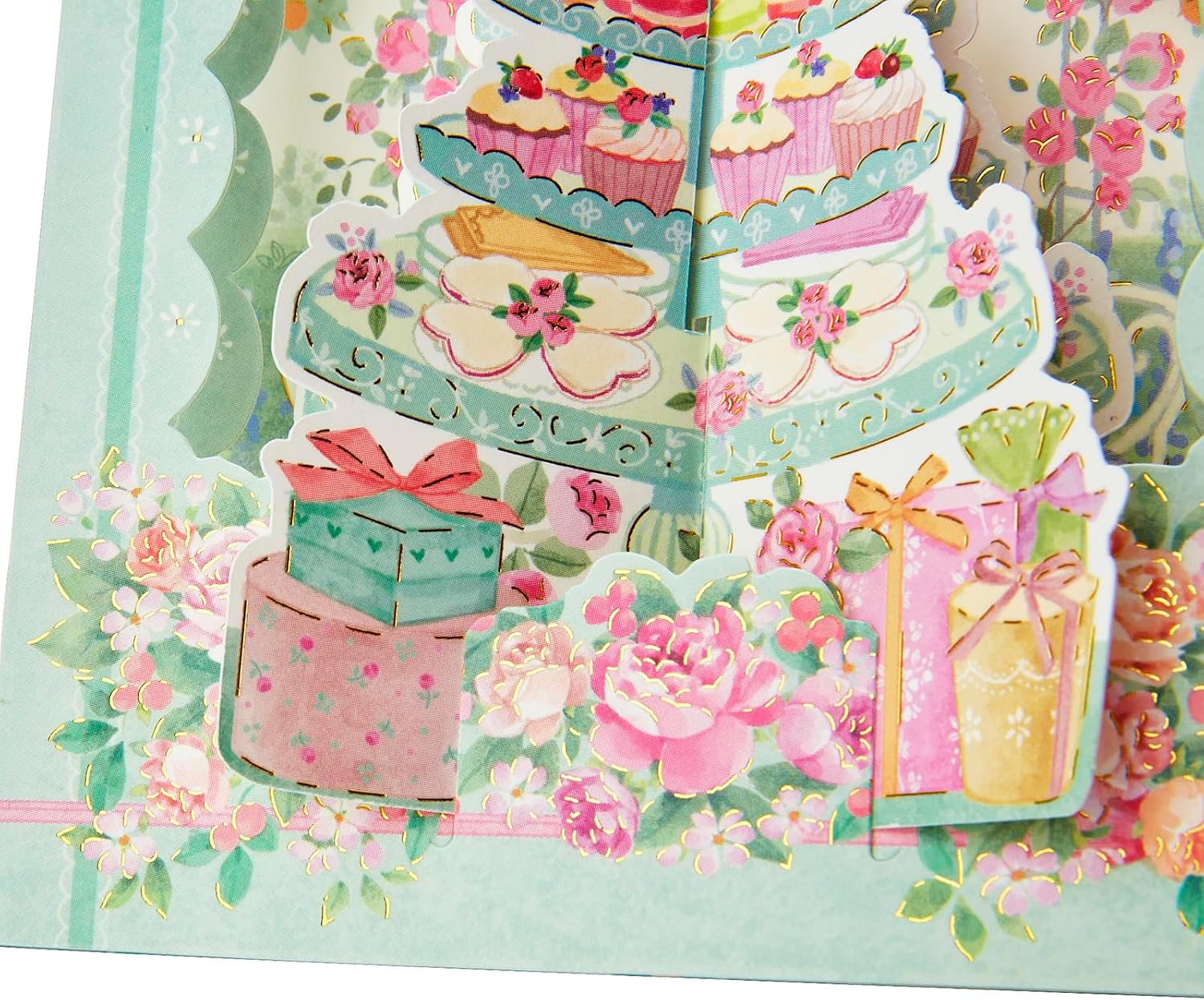 Detalle de サンリオ BD195-3 バースデーカード スクエアポップ アフタヌーンティー・金箔加工