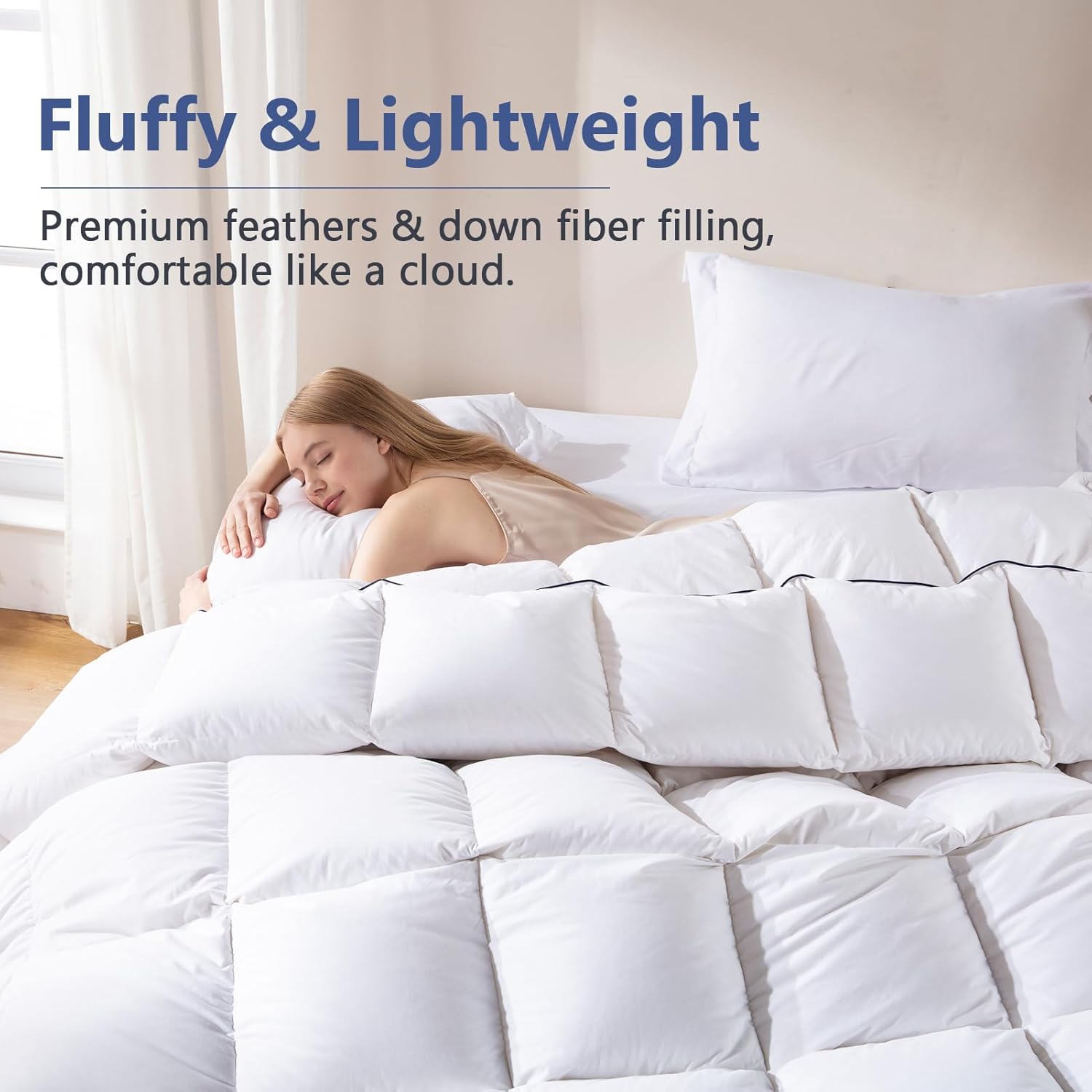 Detalle de DOWNCOOL Feather Comforter, King Size, 100% Cotton Cover, 106" x 90