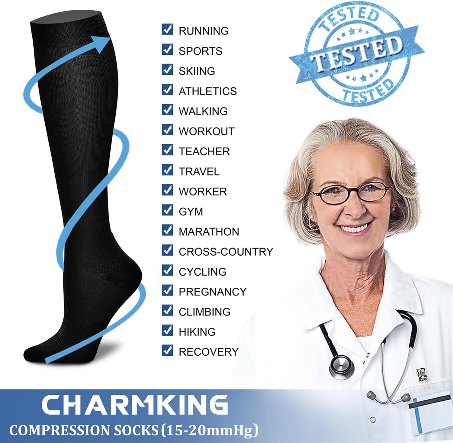 Thumbnail 5 de CHARMKING 15-20 mmHg Compression Socks (3 Pack) for Men and Women