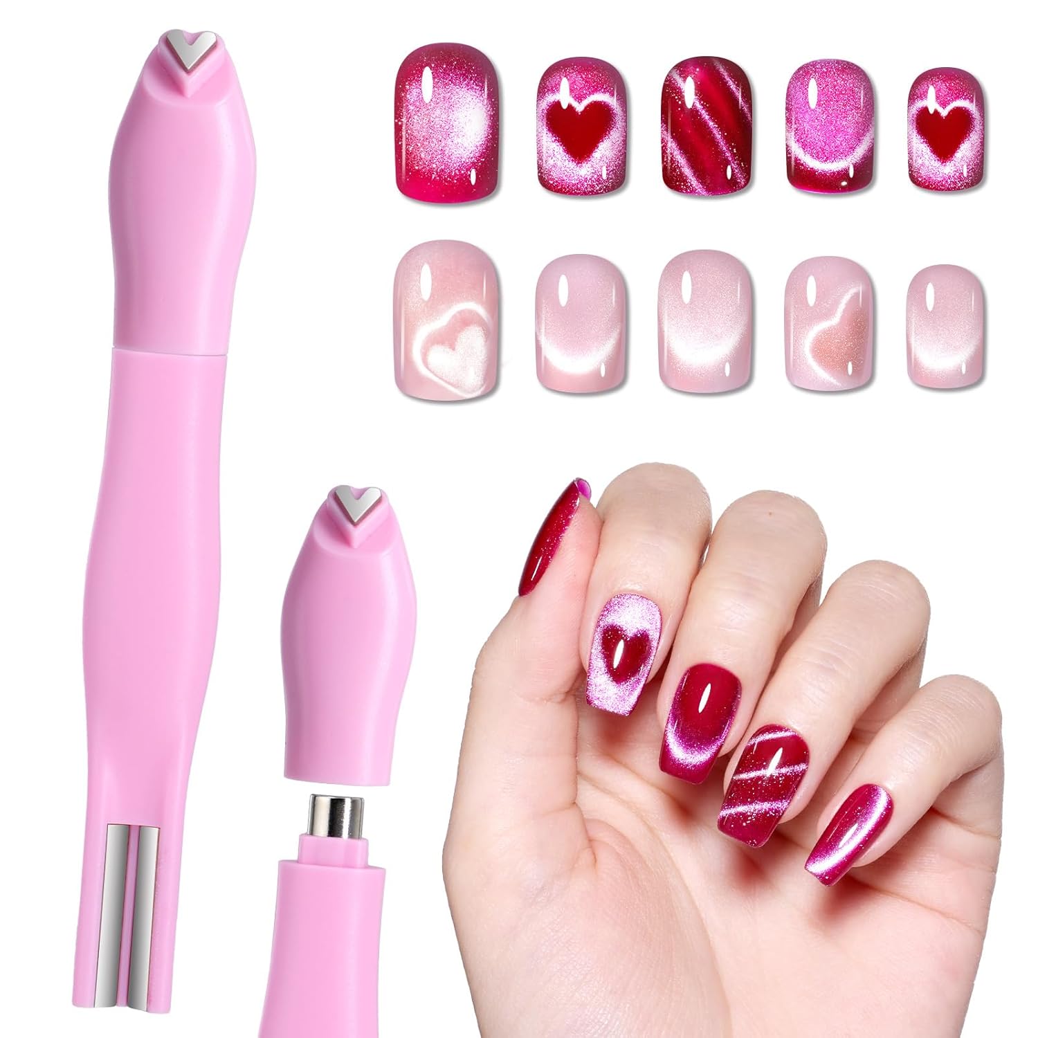 Detalle de Beetles Cat Eye Magnet Pen (3-in-1) for Nail Art: Heart, Round & Stripe Effects