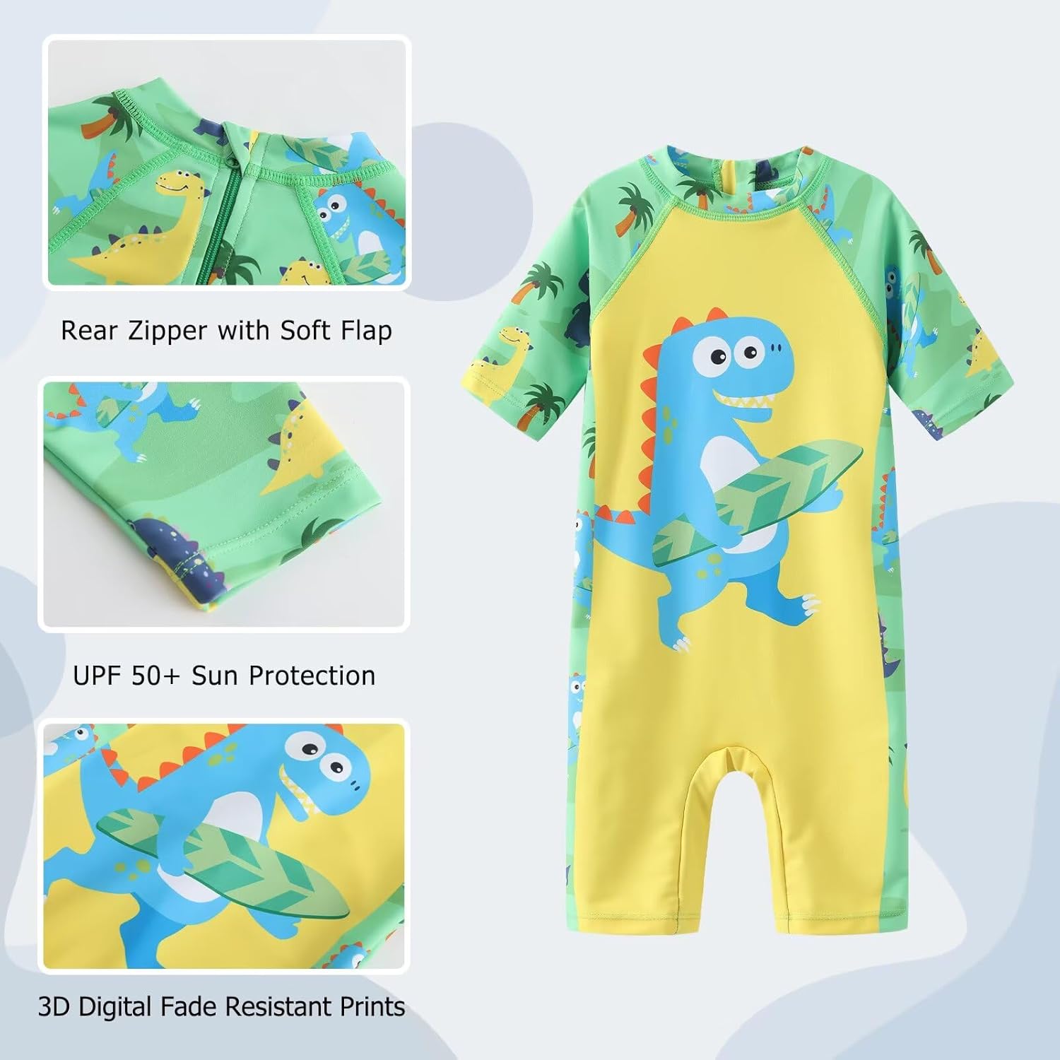 Thumbnail 2 de Aisyee UV-Kleidung Baby Badeanzug Kurzarm Einteiler – UV-Schutz, Rücken-Reißverschluss, buntes Design