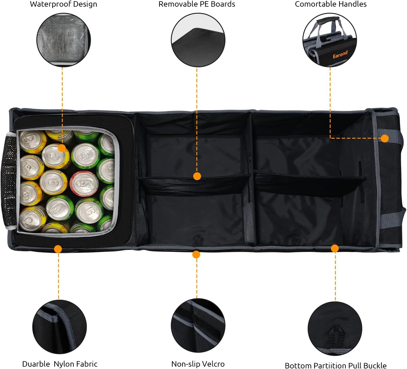 Detalle de EAROND Collapsible Trunk Organizer 3 Compartments