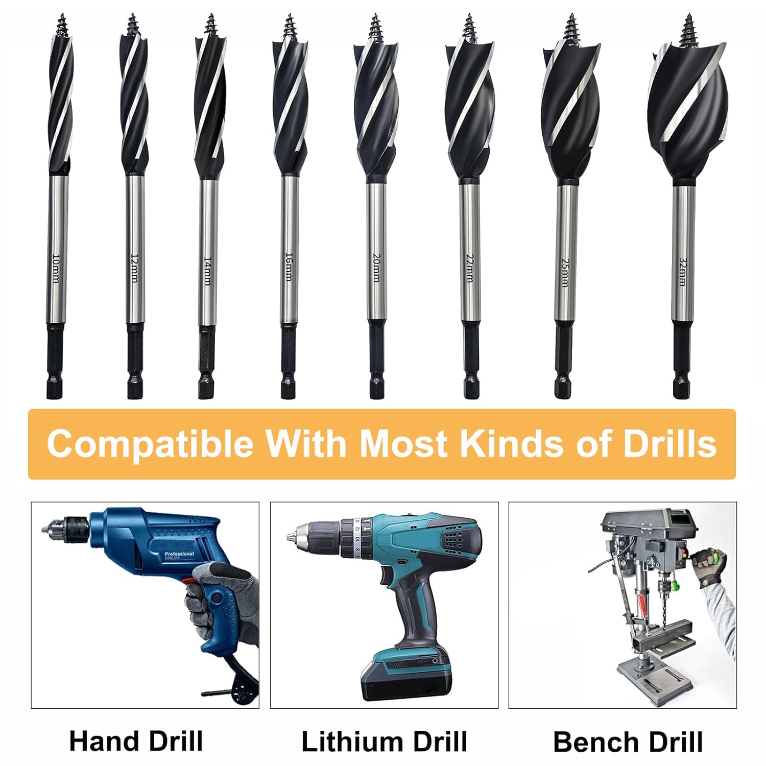 Thumbnail 5 de HPMAISON Holzbohrer-Set (8-teilig) 10–32 mm mit 1/4-Zoll Sechskantschaft