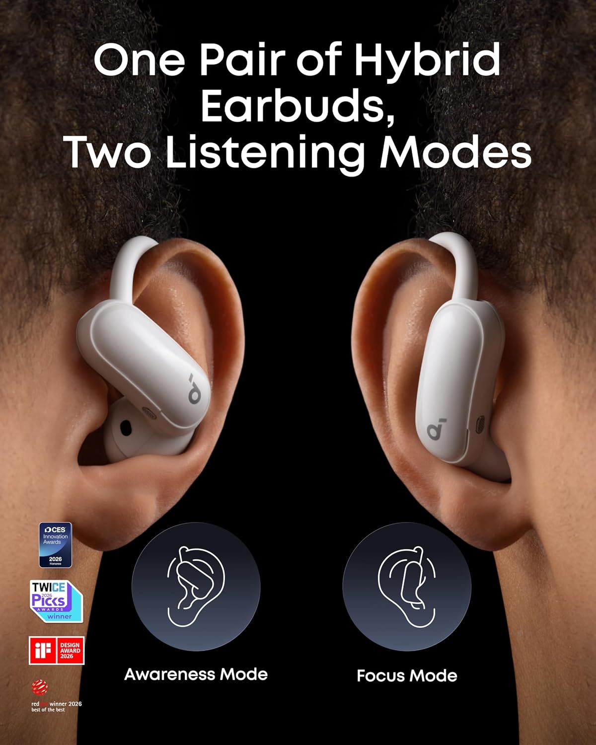 Detalle 2 de soundcore AeroFit 2 Pro by Anker: 2-in-1 Hybrid Earbuds with Awareness and Focus Modes
