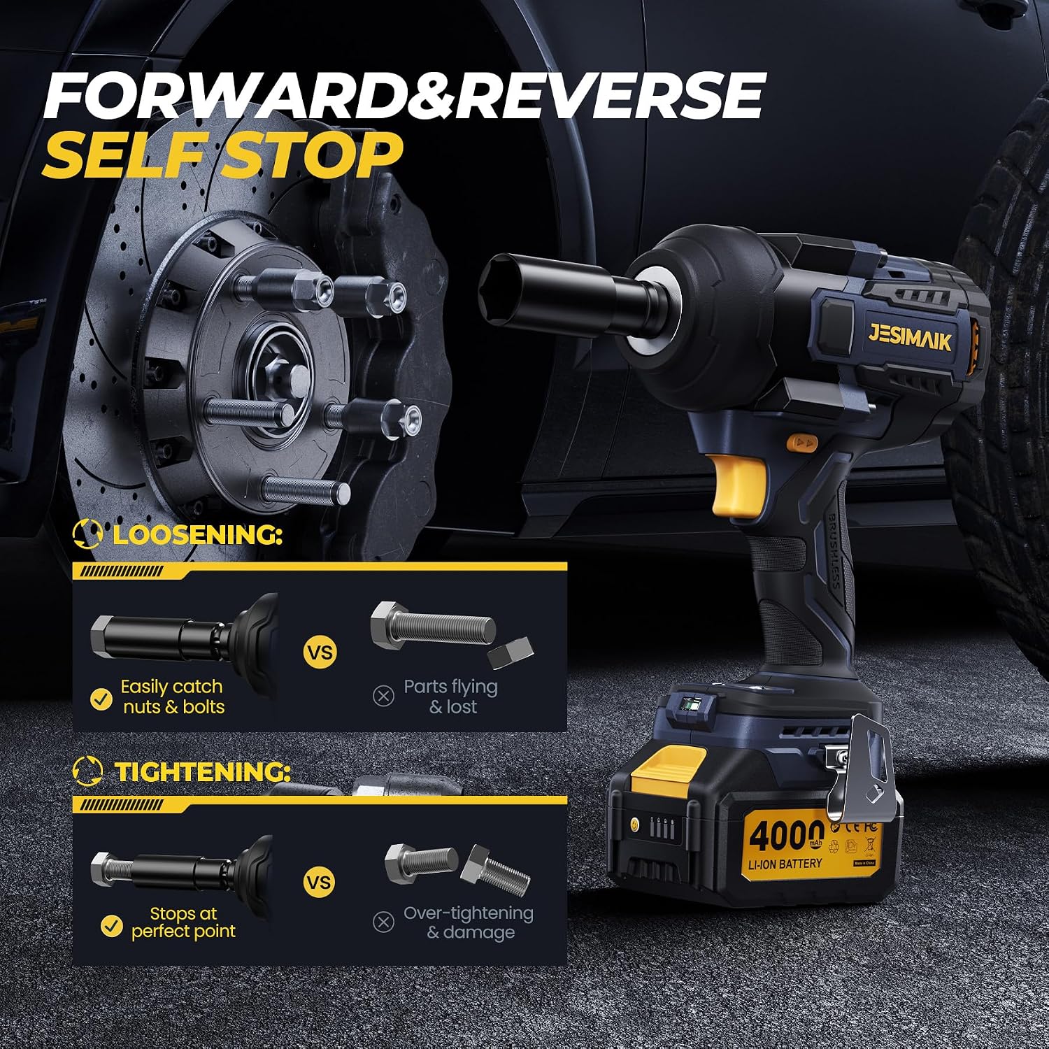 Thumbnail 4 de JESIMAIK A1421 Cordless Impact Wrench, 1/2-Inch Brushless, 1,475 ft-lbs
