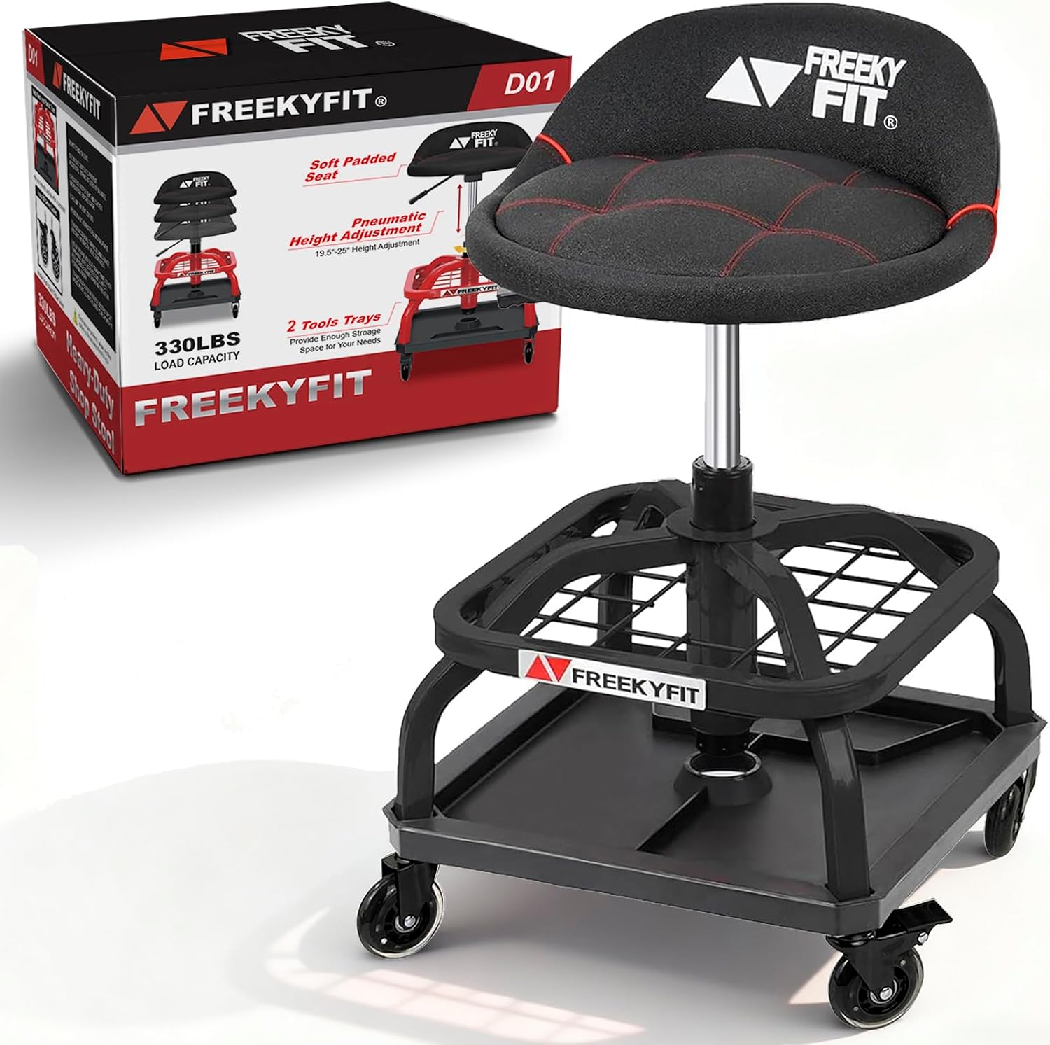 FreekyFit Rolling Shop Stool 330 LBS