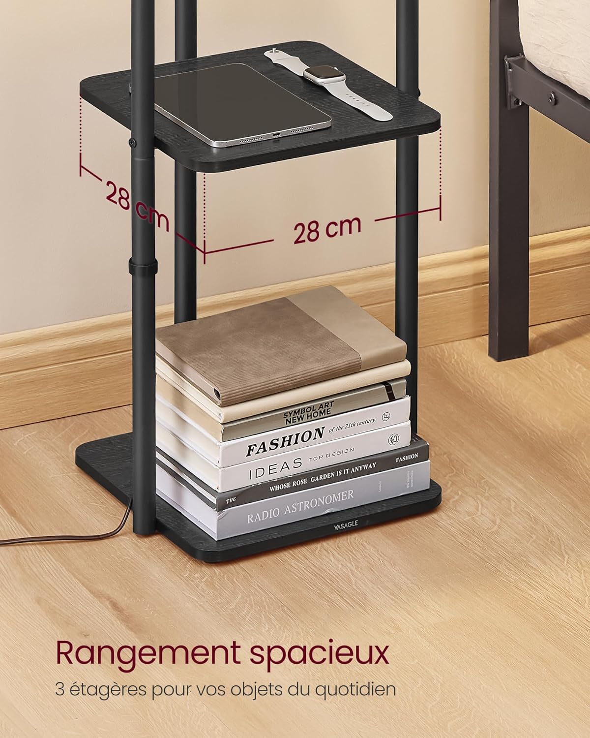 Detalle 2 de VASAGLE Lampadaire sur Pied avec 3 Étagères et Abat-jour en Tissu – LFL001BD02