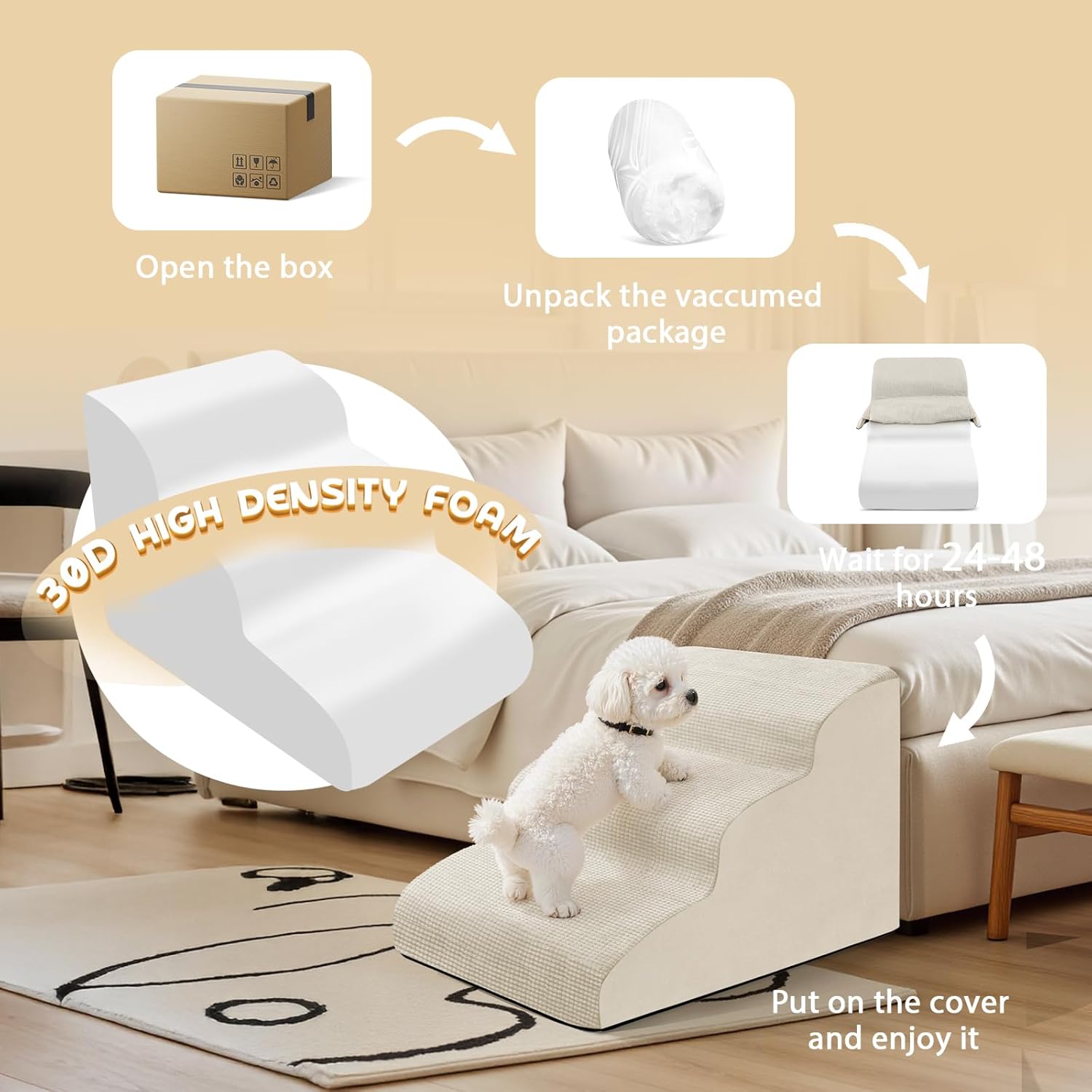 Thumbnail 3 de Dog Ramp 3 Steps Straw Yellow pet stairs