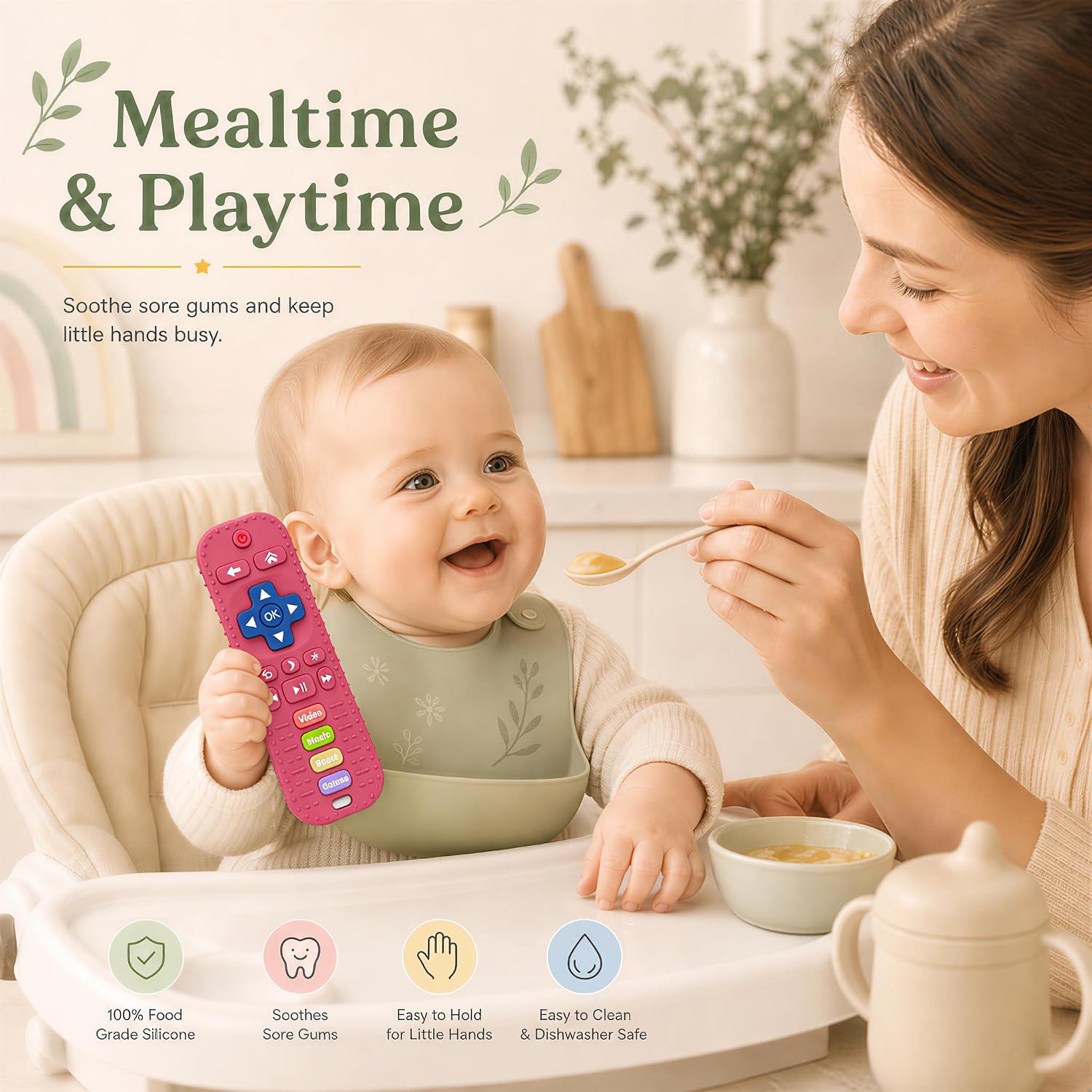 Thumbnail 5 de Meartchy Remote Control Silicone Teether for Babies, Pink with Textured Surfaces