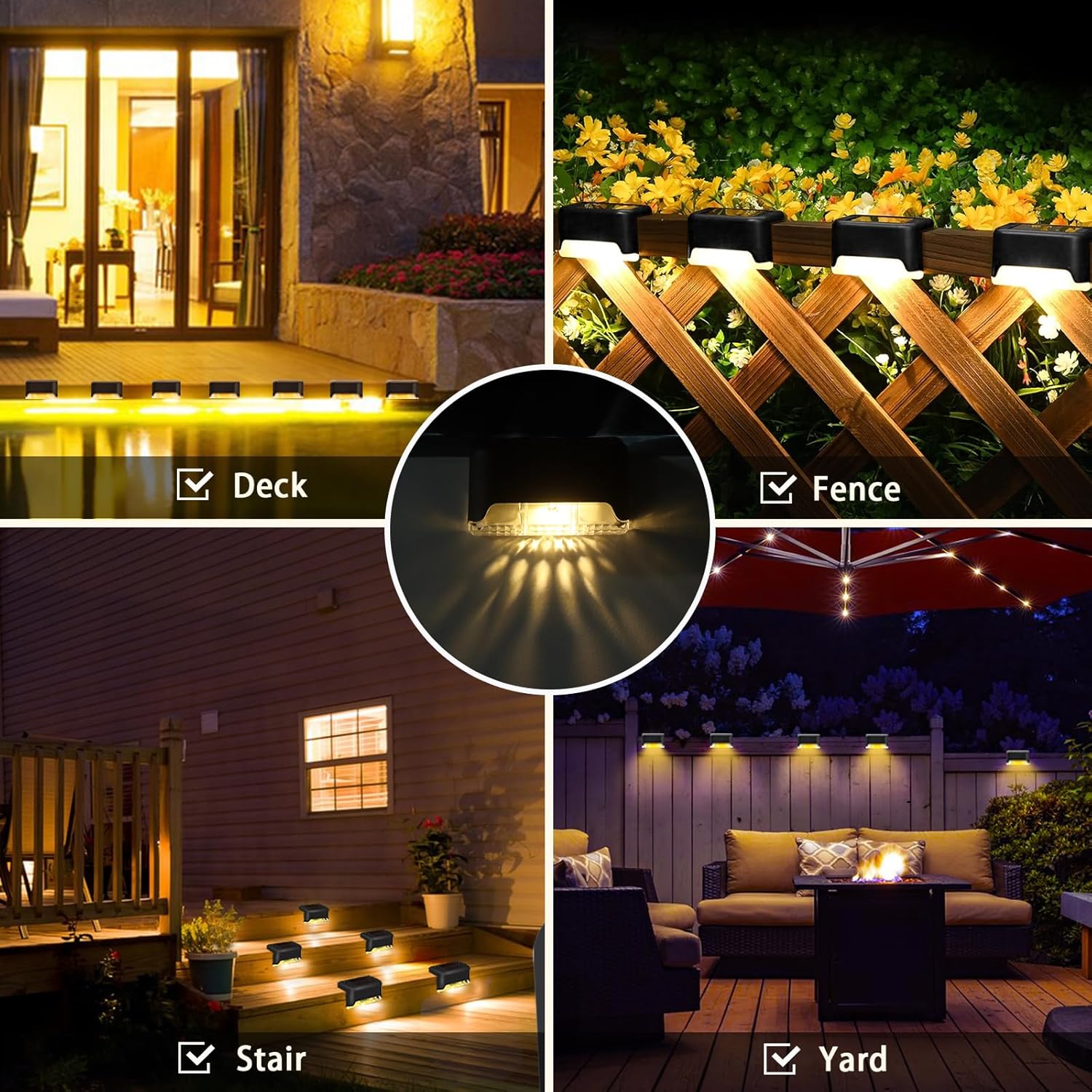 Detalle de Caldarax 8 Pack Solar Fence Lights: Practical Warm White LED for Outdoor Steps and Paths
