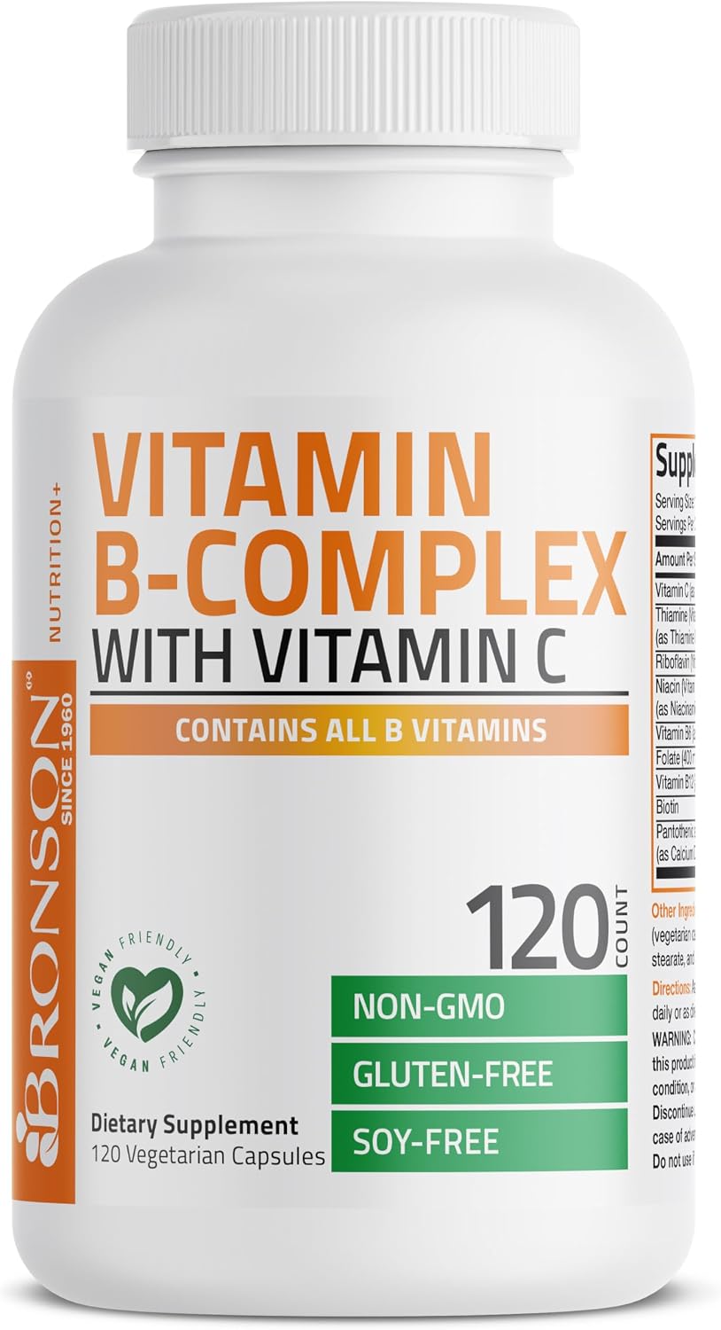 Detalle de Bronson 1152-120 Vitamin B Complex with Vitamin C, 120 Vegetarian Capsules