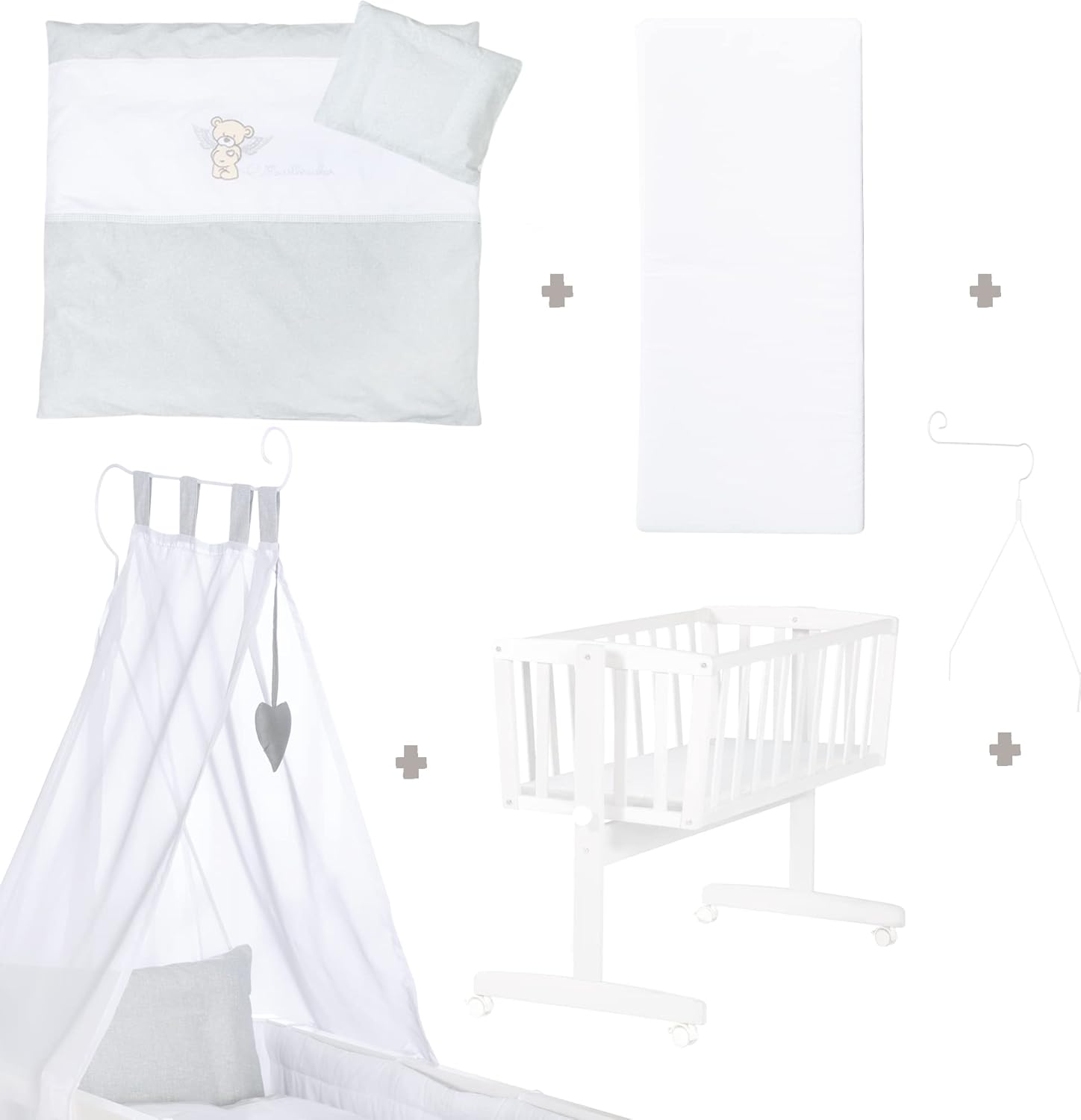 Detalle de Berceau Heartbreaker 40x90 cm avec fonction basculante et fixe – Set complet avec textiles inclus