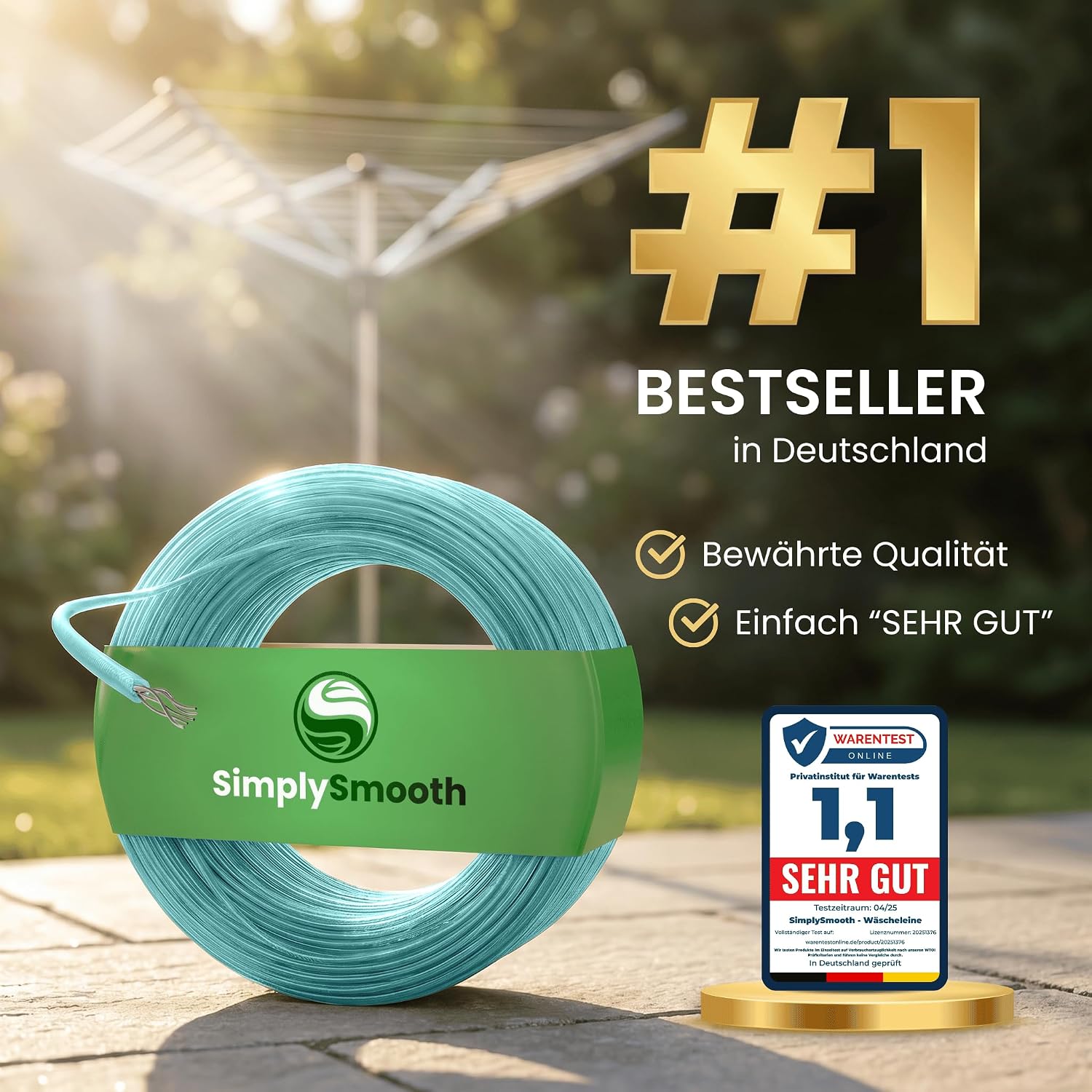Thumbnail 6 de SimplySmooth Wäscheleine 70m – Starke Außenleine mit Stahlkern, türkis