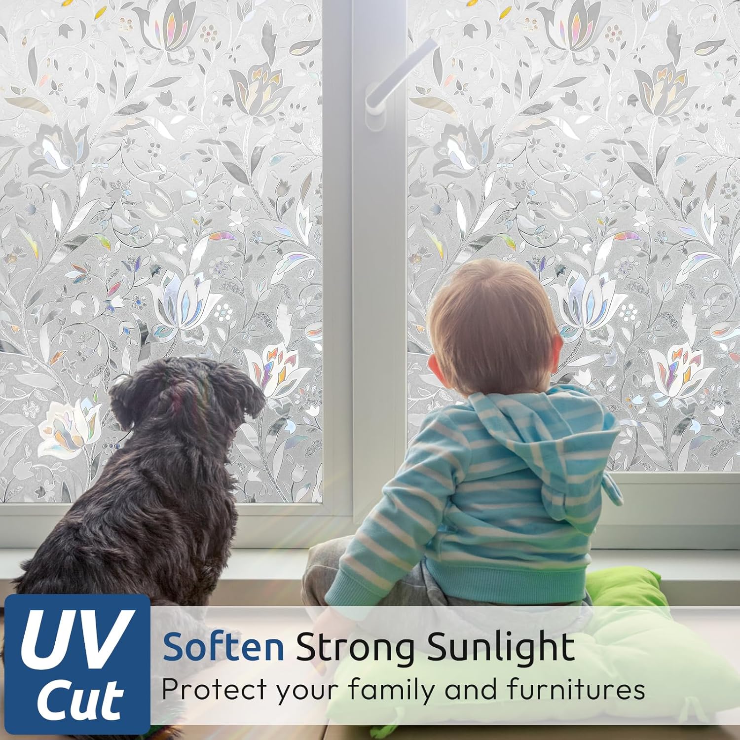 Thumbnail 1 de rabbitgoo Window Privacy Film with Rainbow Tulip Pattern (17.5" x 78.7")
