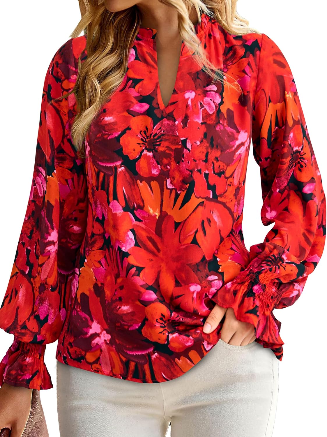 Thumbnail 2 de MASCOMODA V Neck Floral Long Sleeve Top