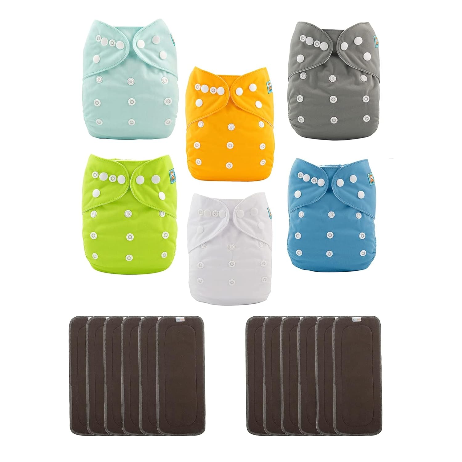 Detalle de ALVABABY One-Size Cloth Diaper Set, 6 Diapers, 12 Inserts, Adjustable Fit