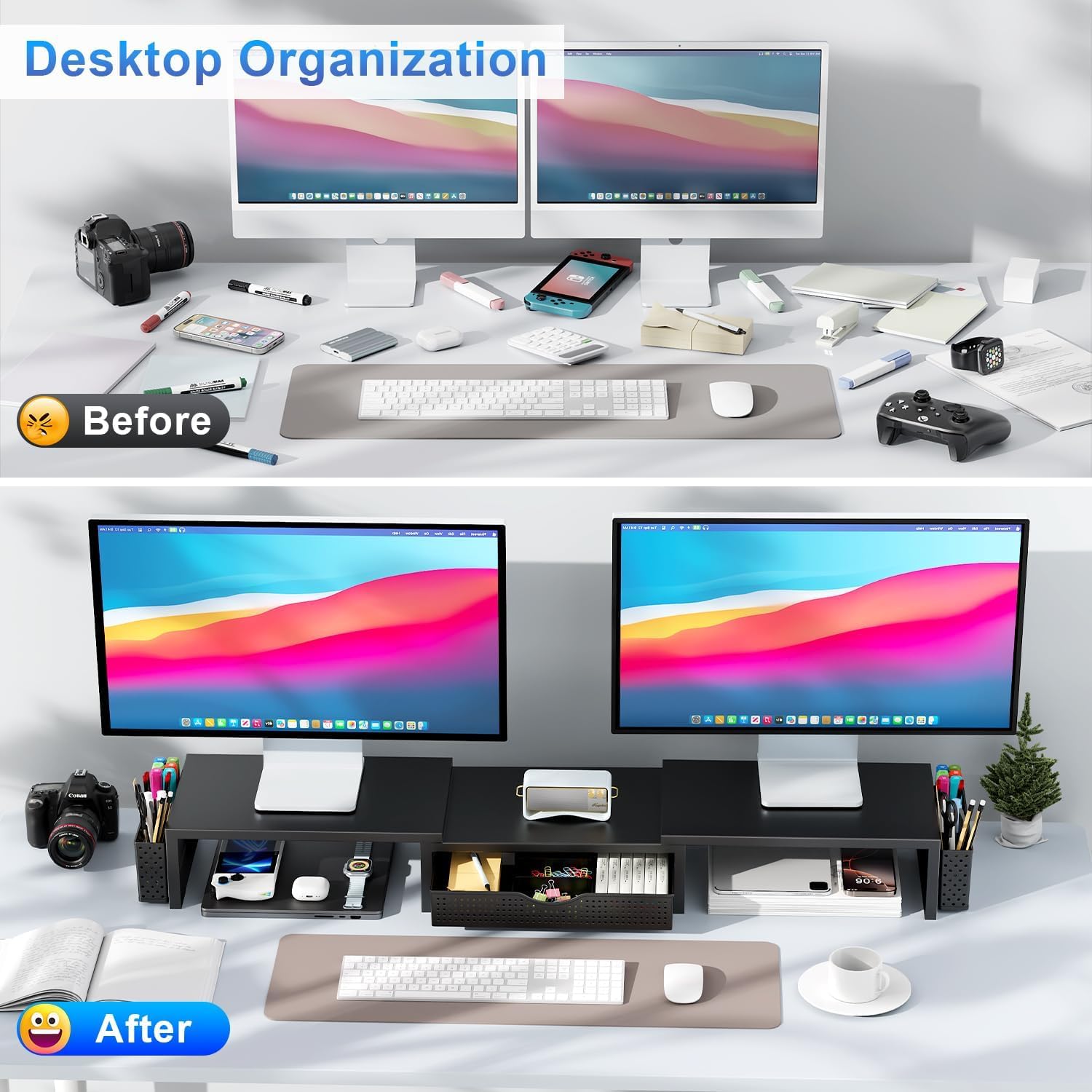 Thumbnail 1 de Dual monitor stand riser with drawer