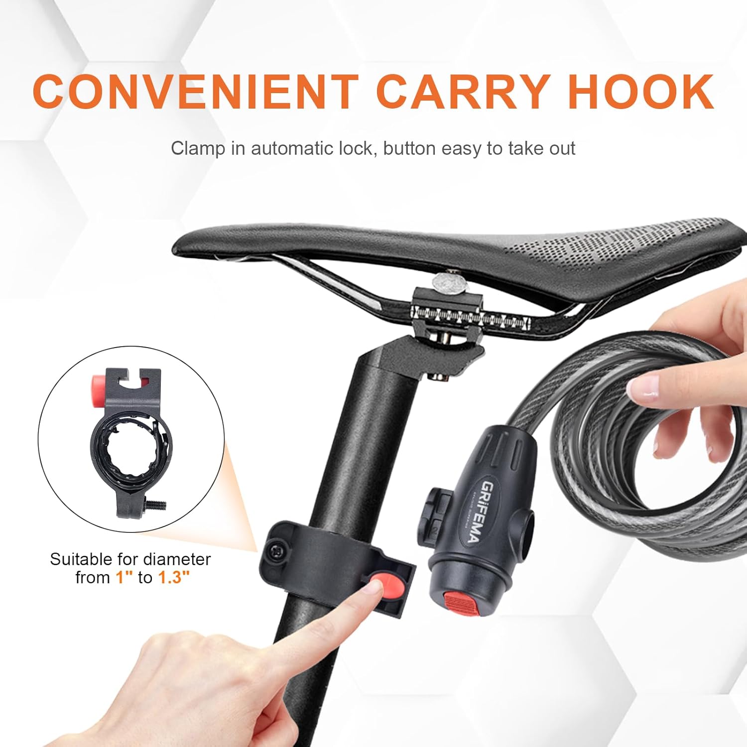 Detalle de GRIFEMA 120cm Bike Lock with 2 Keys – High Security Chain Lock for E-Bikes, Scooters and More