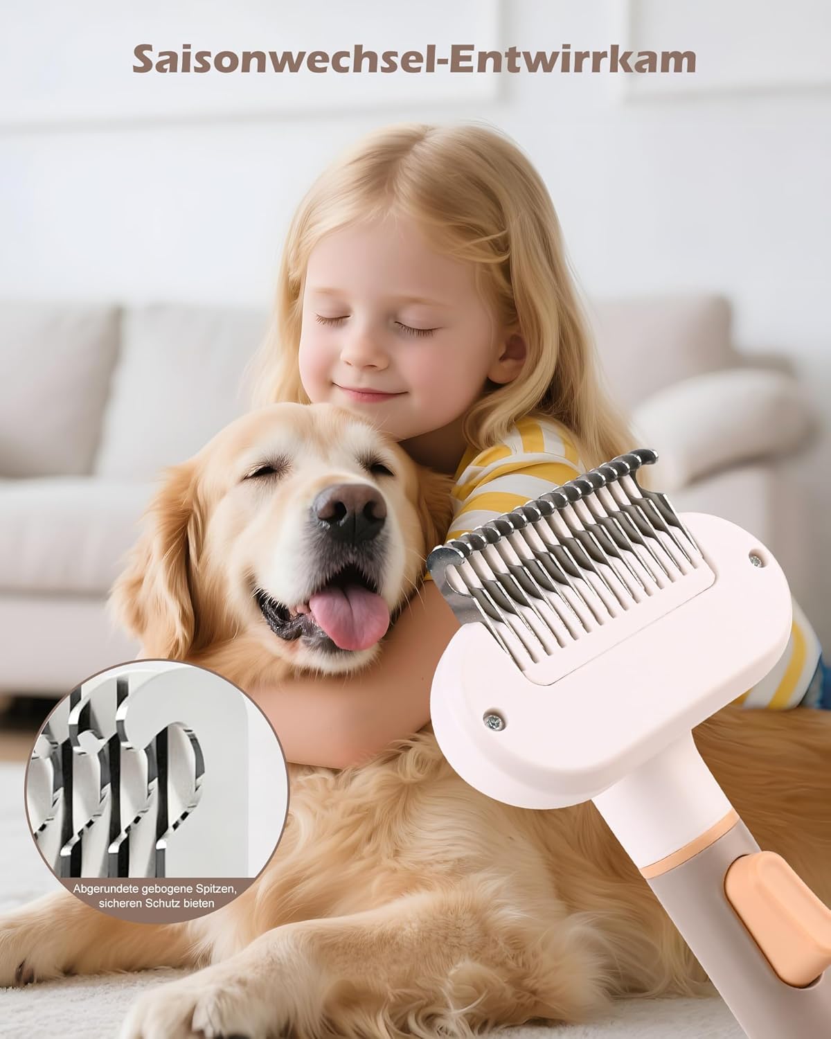 Detalle de Razobws 3-in-1 Katzenbürste für Langhaar & Hund – selbstreinigender Haarentferner, Entwirrkamm und Pflegebürste