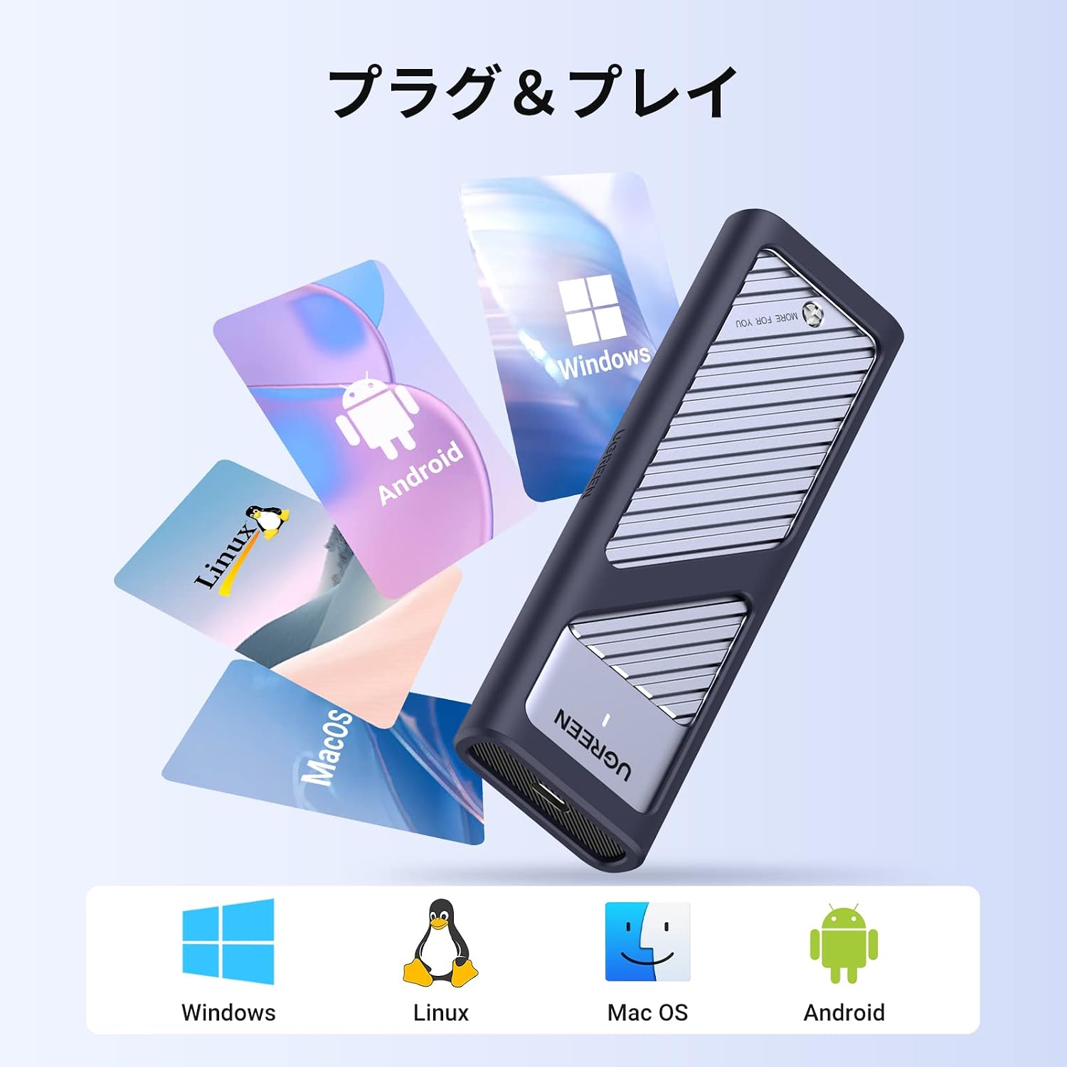 Detalle 2 de UGREEN M.2 NVMe SSD外付けケース USB 3.2 Gen 2・10Gbps・アルミ製