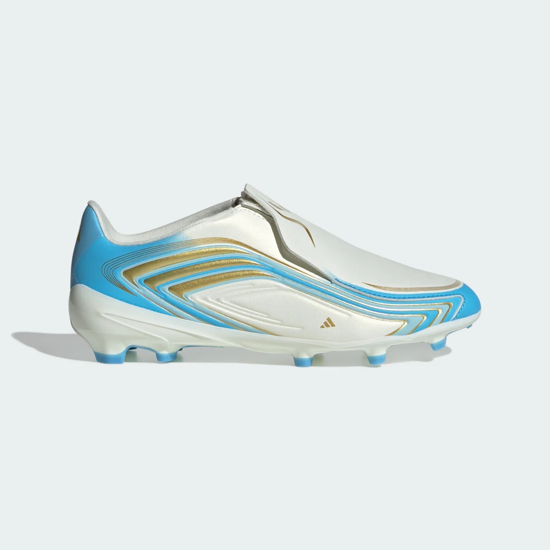 Detalle de Adidas Bota F50 Messi League sin cordones para césped natural seco – Beige