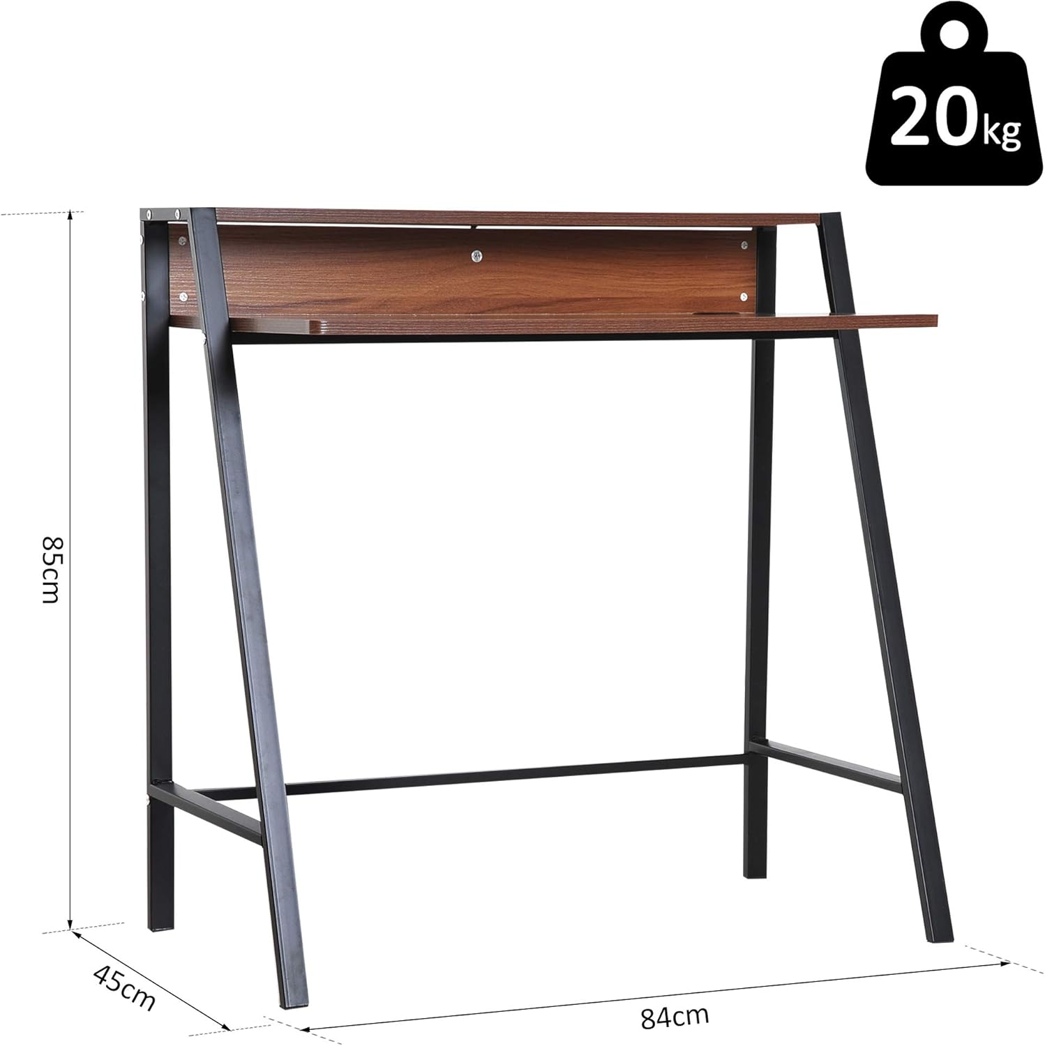 Thumbnail 6 de HOMCOM Bureau secrétaire informatique néo-rétro en noyer et noir — 84 x 45 x 85 cm