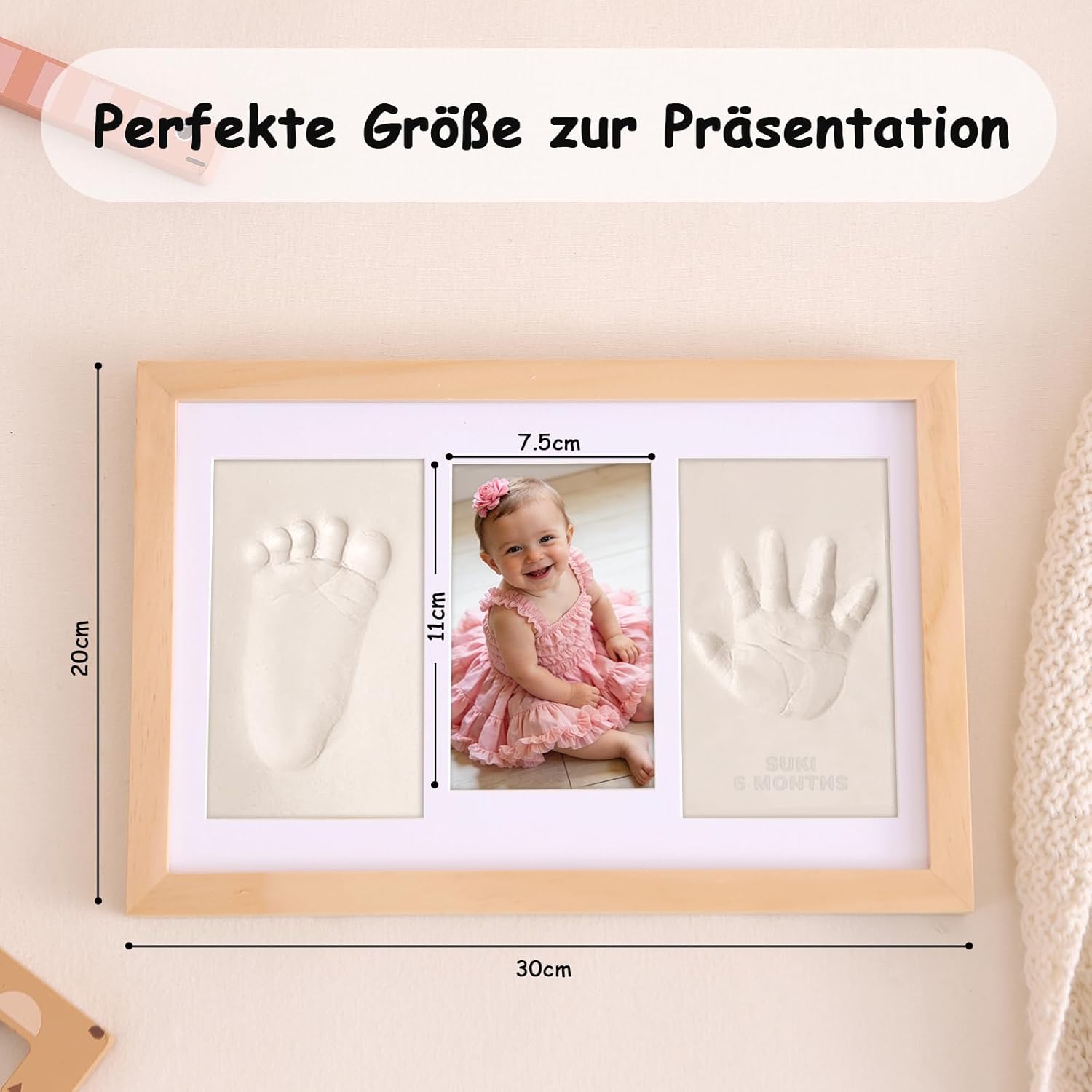 Thumbnail 4 de Yiukou Baby-Handabdruck- und Fußabdruck‑Set: personalisierter Erinnerungsrahmen aus Eiche