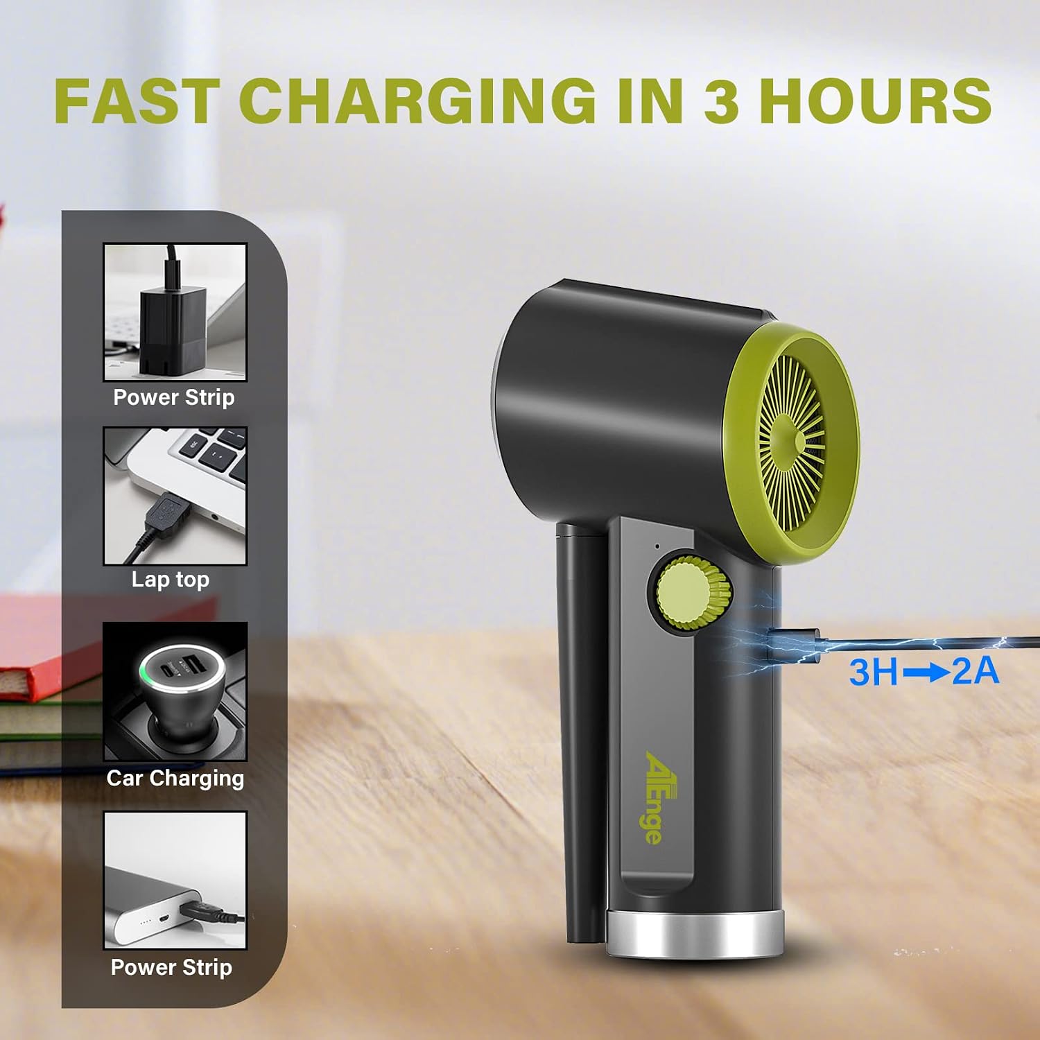 Detalle de ATEngeus elektrische stofblazer met 6000mAh-accu, USB-C en traploze regeling