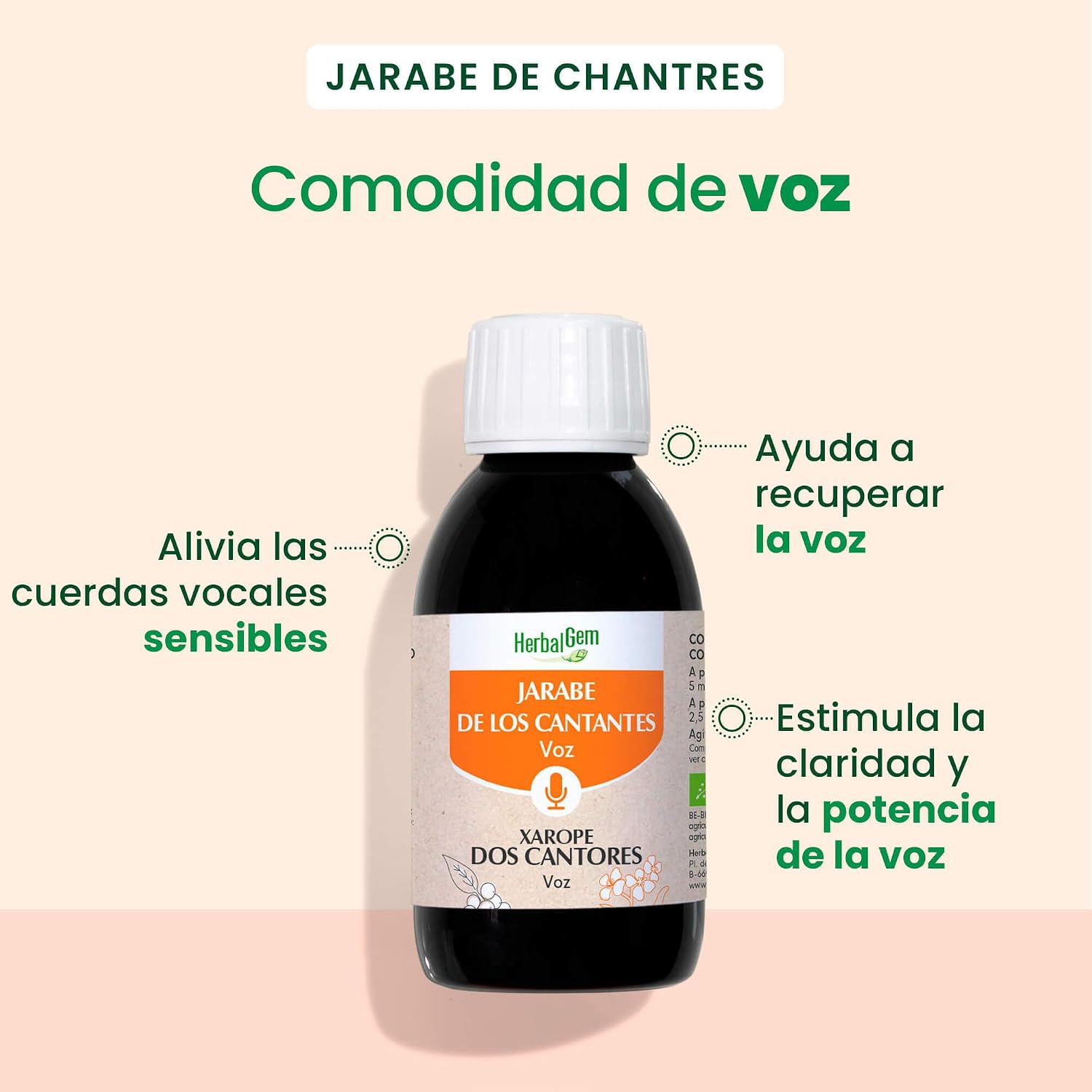 Detalle 2 de HERBALGEM Jarabe de los Cantantes 🌿 - Vocales Saludables 250ml