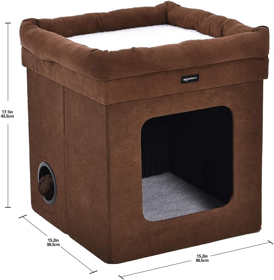 Detalle 2 de Amazon Basics składany domek dla kota 38 × 38 × 43 cm, brązowy, z polarem Sherpa