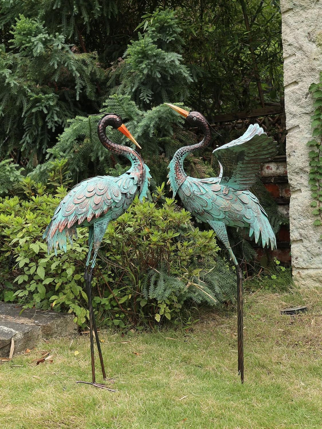 Thumbnail 1 de YEAHOME Garden Decor Outdoor Statues (Set of 2) – 38/36 Inch Large Metal Blue Heron Lawn Sculptures