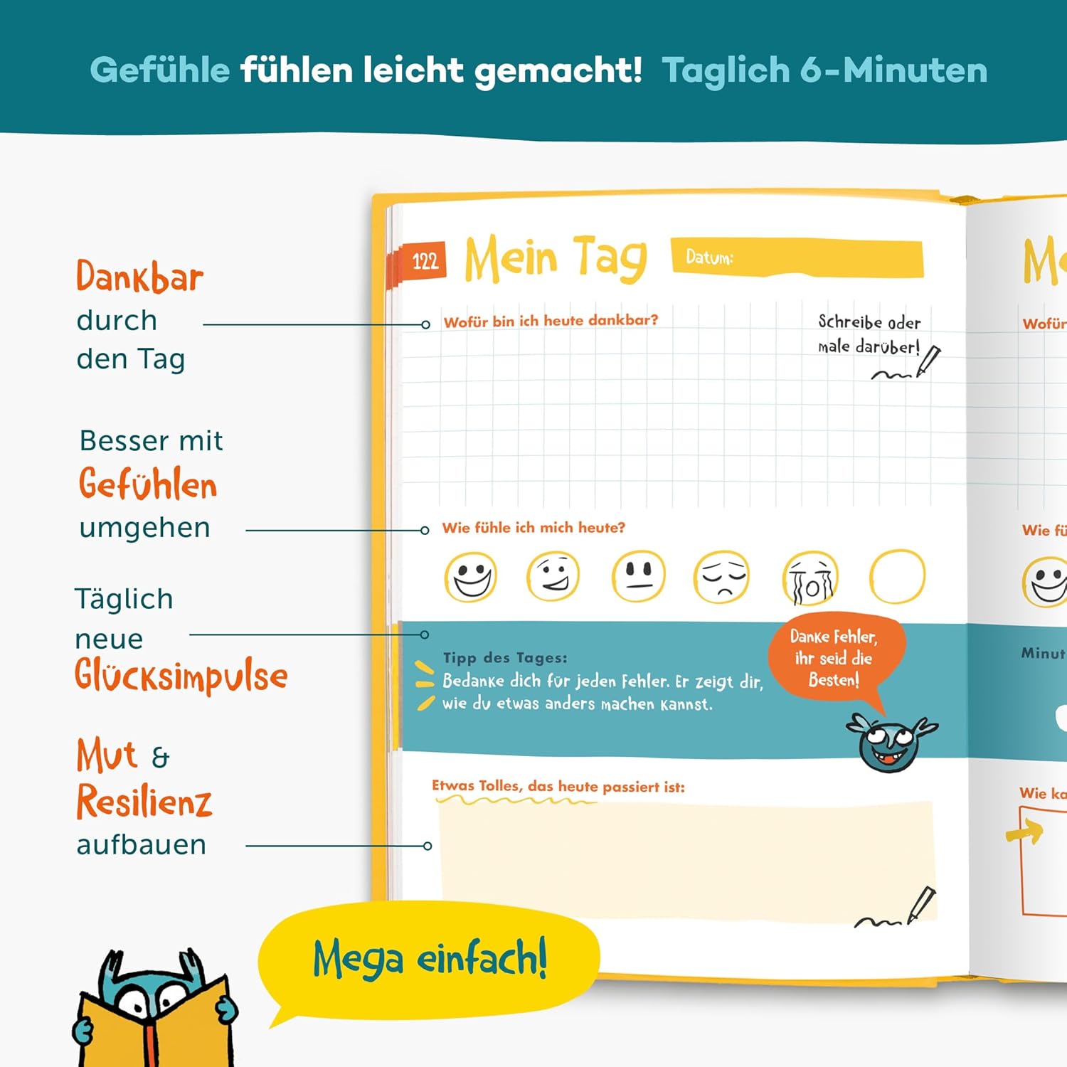Thumbnail 2 de 6‑Minuten Gefühlstagebuch für Kinder 6–12 Jahre 📘