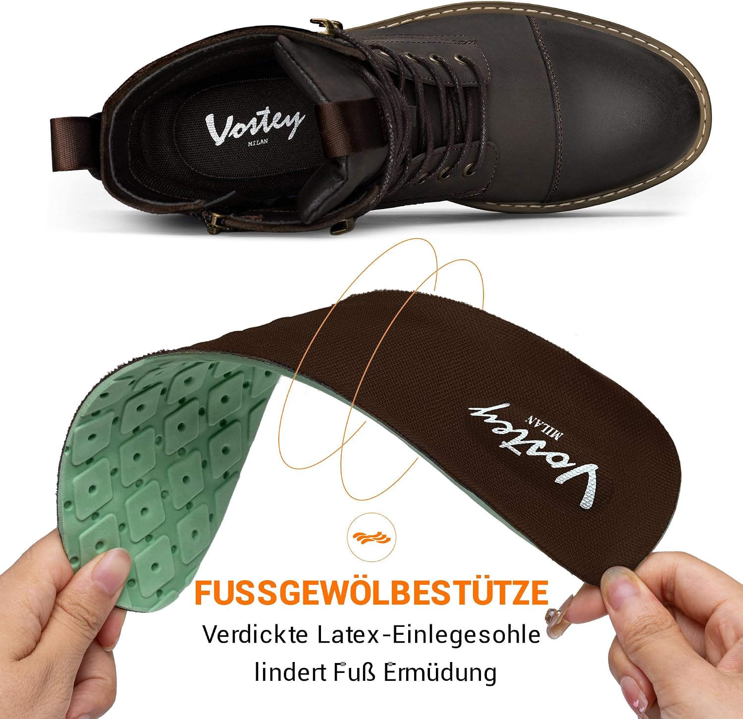 Detalle 2 de VOSTEY Herren Winterschuhe Motorrad-Casual: Chelsea-Boots mit durchgehendem Seitenreißverschluss