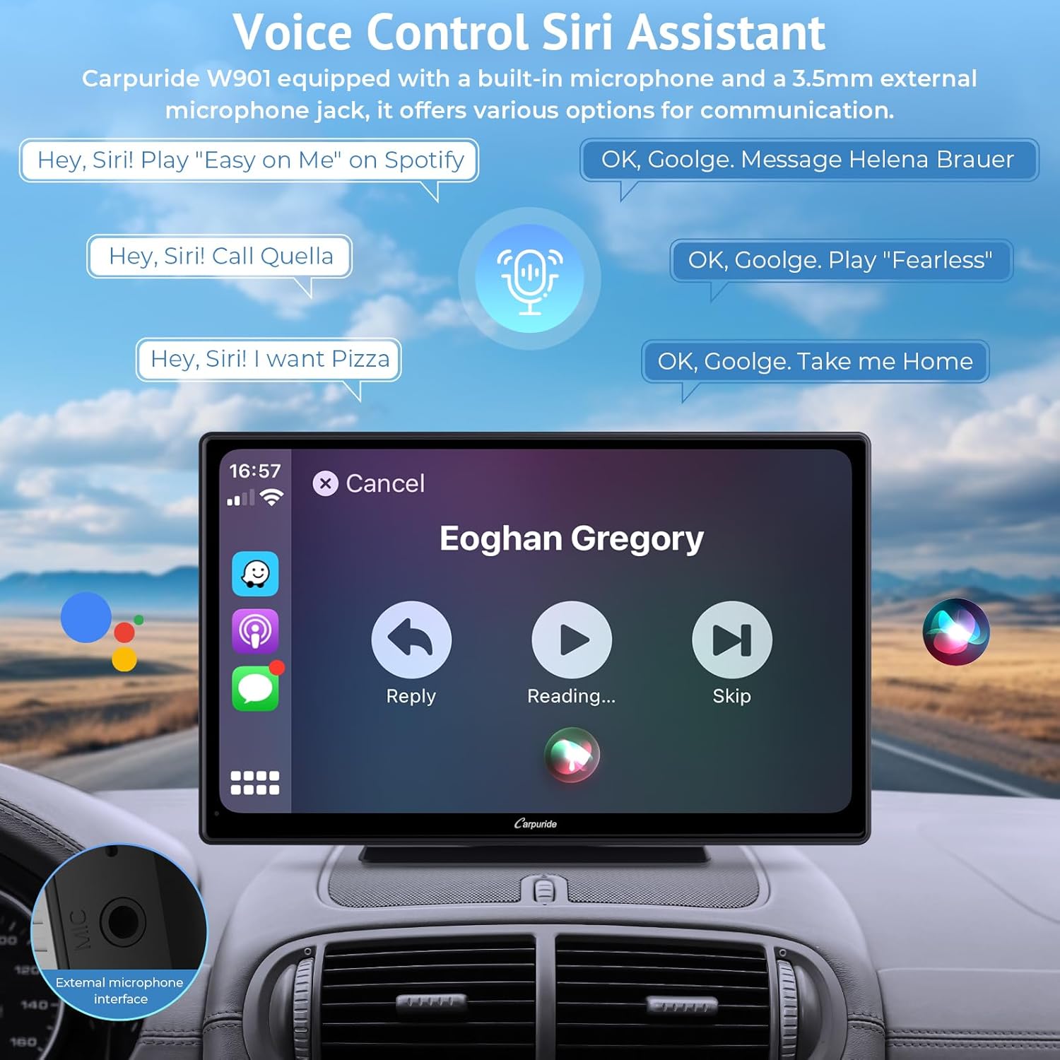 Thumbnail 3 de CARPURIDE W901 Pro: 9-inch Portable CarPlay & Android Auto with Dual Bluetooth and Mirror Link