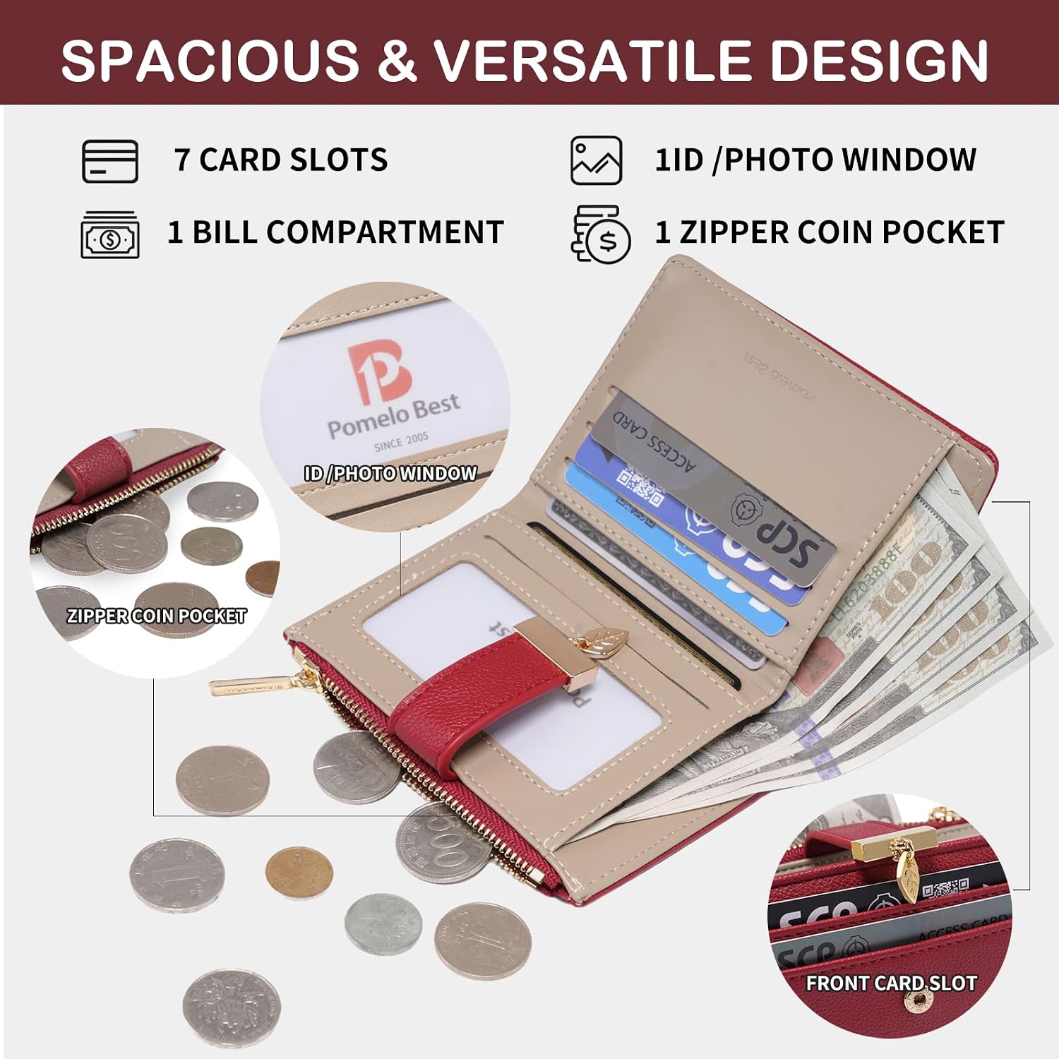 Detalle 2 de Pomelo Best Women's RFID Wallet compact bi-fold purse