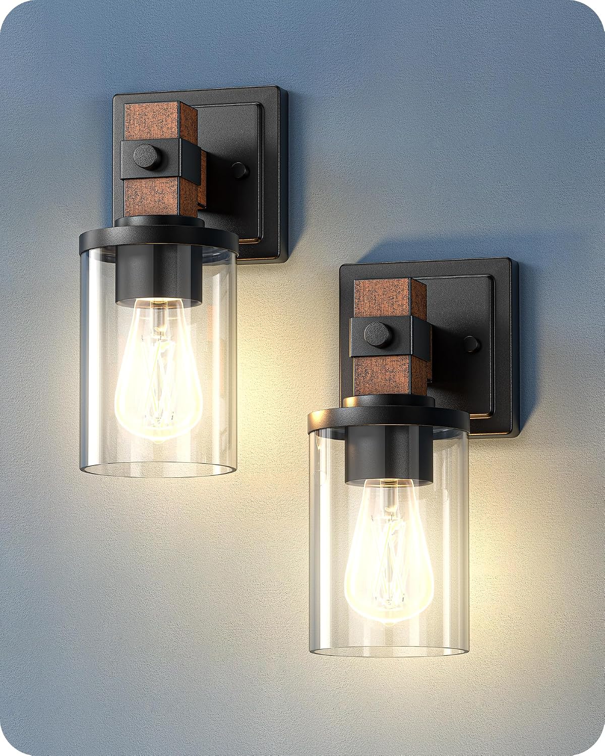 Detalle de EDISHINE HHVL02E Farmhouse Wall Sconces, Set of 2 with Clear Glass Shades
