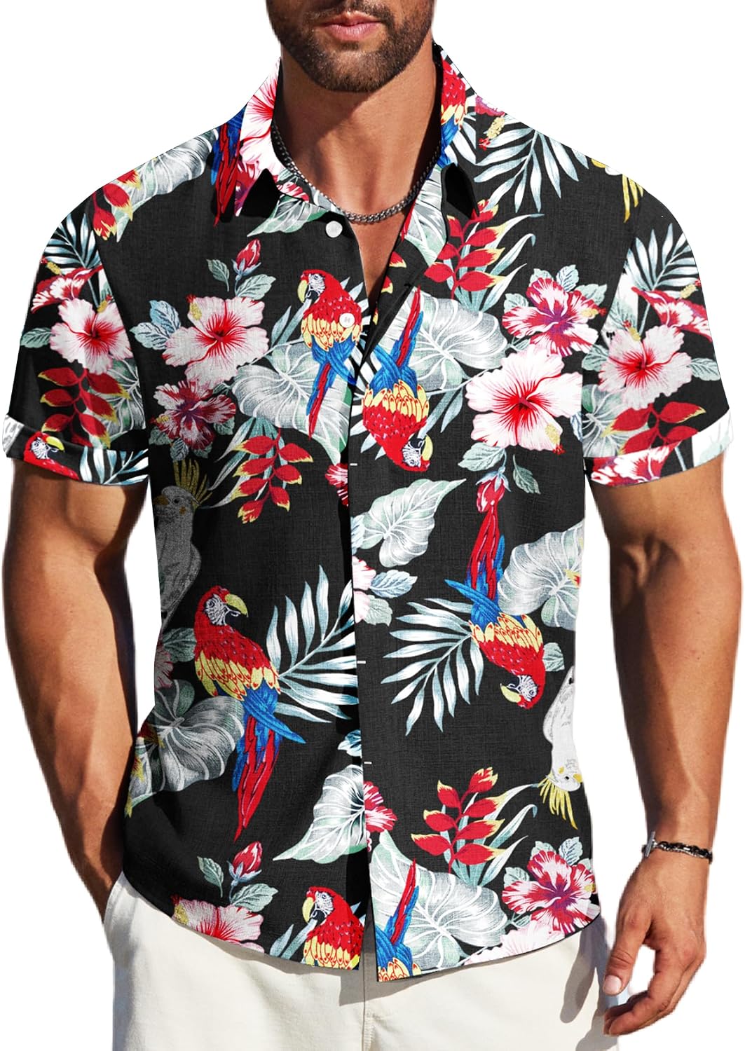 Detalle de MAPICK Men's Linen Short Sleeve Shirt Casual Button-Down