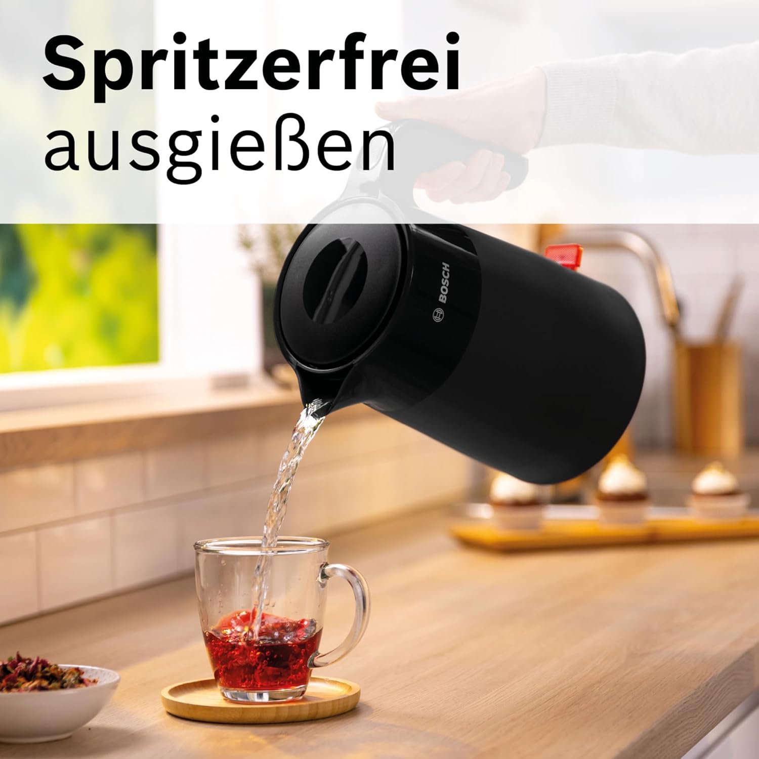 Detalle de Bosch MyMoment TWK2M163 kabelloser Wasserkocher – 1,7 L, 2400 W, matt Schwarz